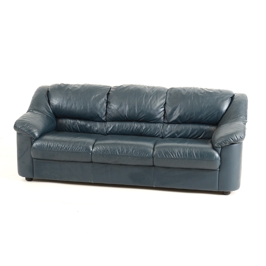 Italian Style Blue Leather Sofa