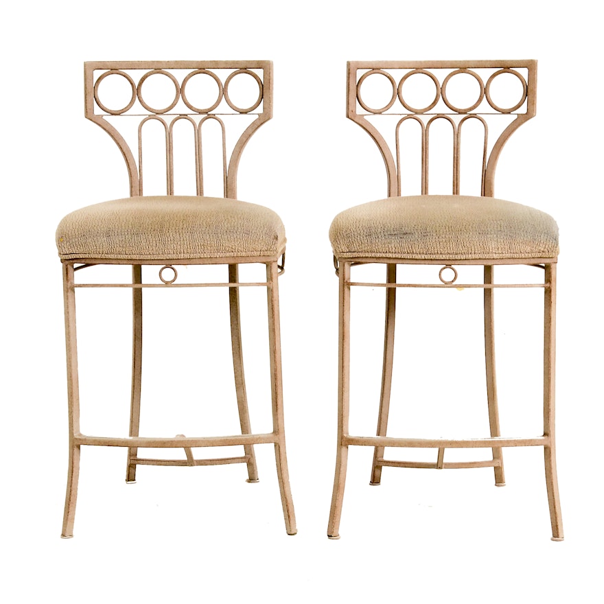 Pair of Taupe Metal Counter Stools