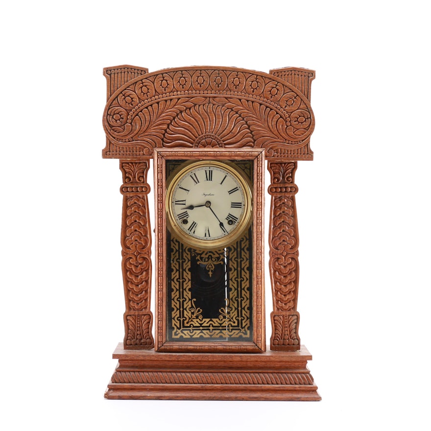 Antique Pressed Oak Mantel Clock by Ingraham