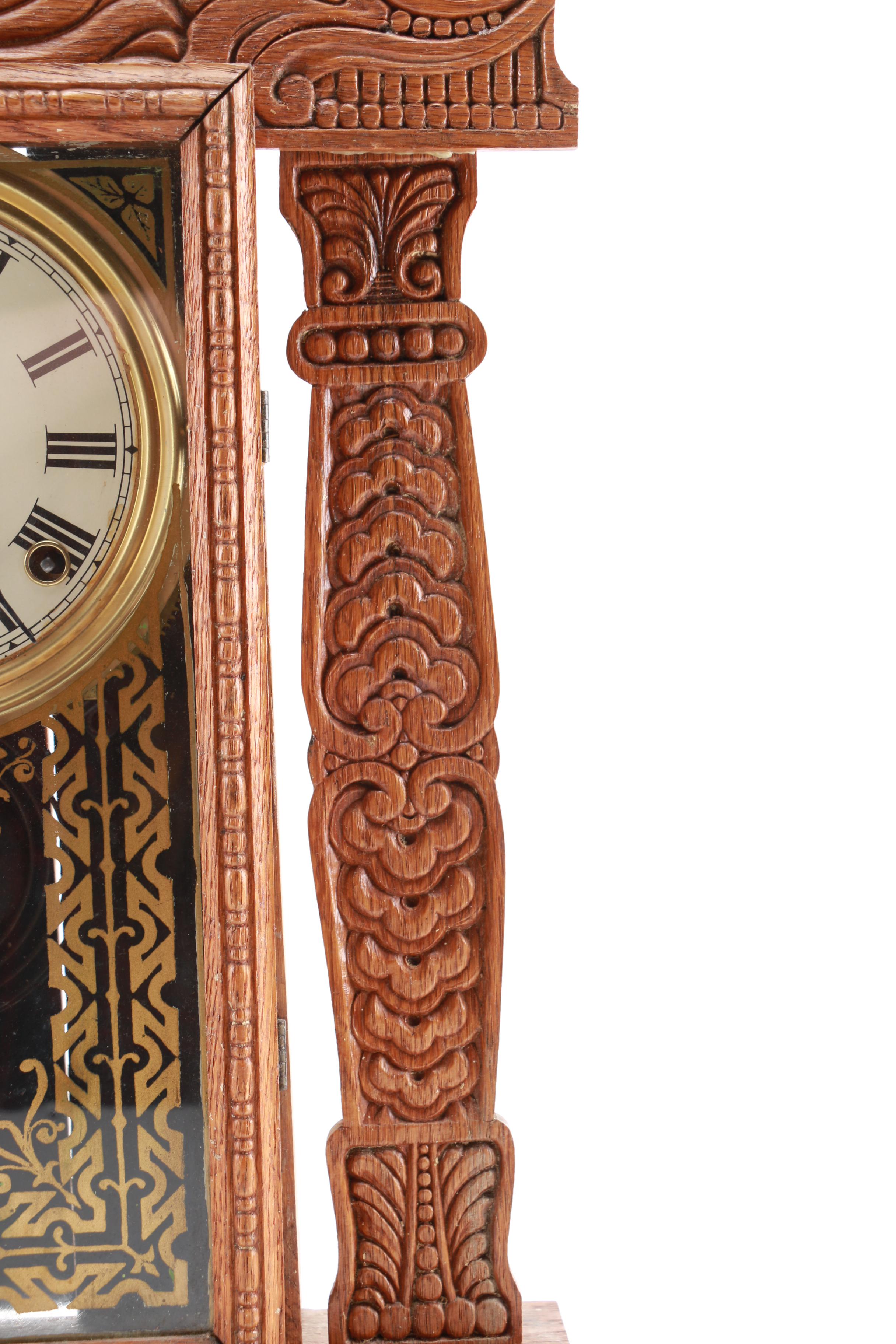 Antique Pressed Oak Mantel Clock by Ingraham