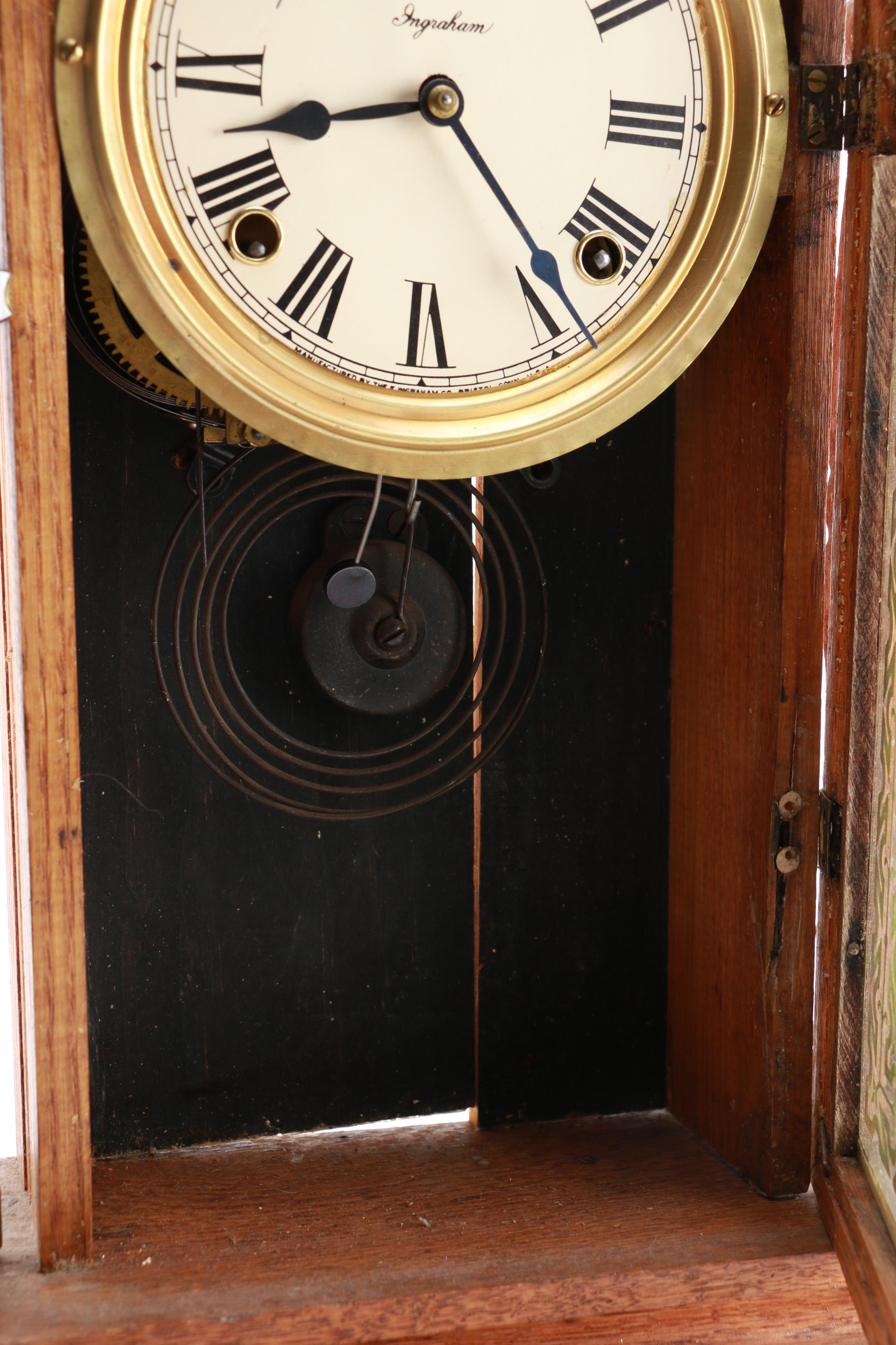 Antique Pressed Oak Mantel Clock by Ingraham