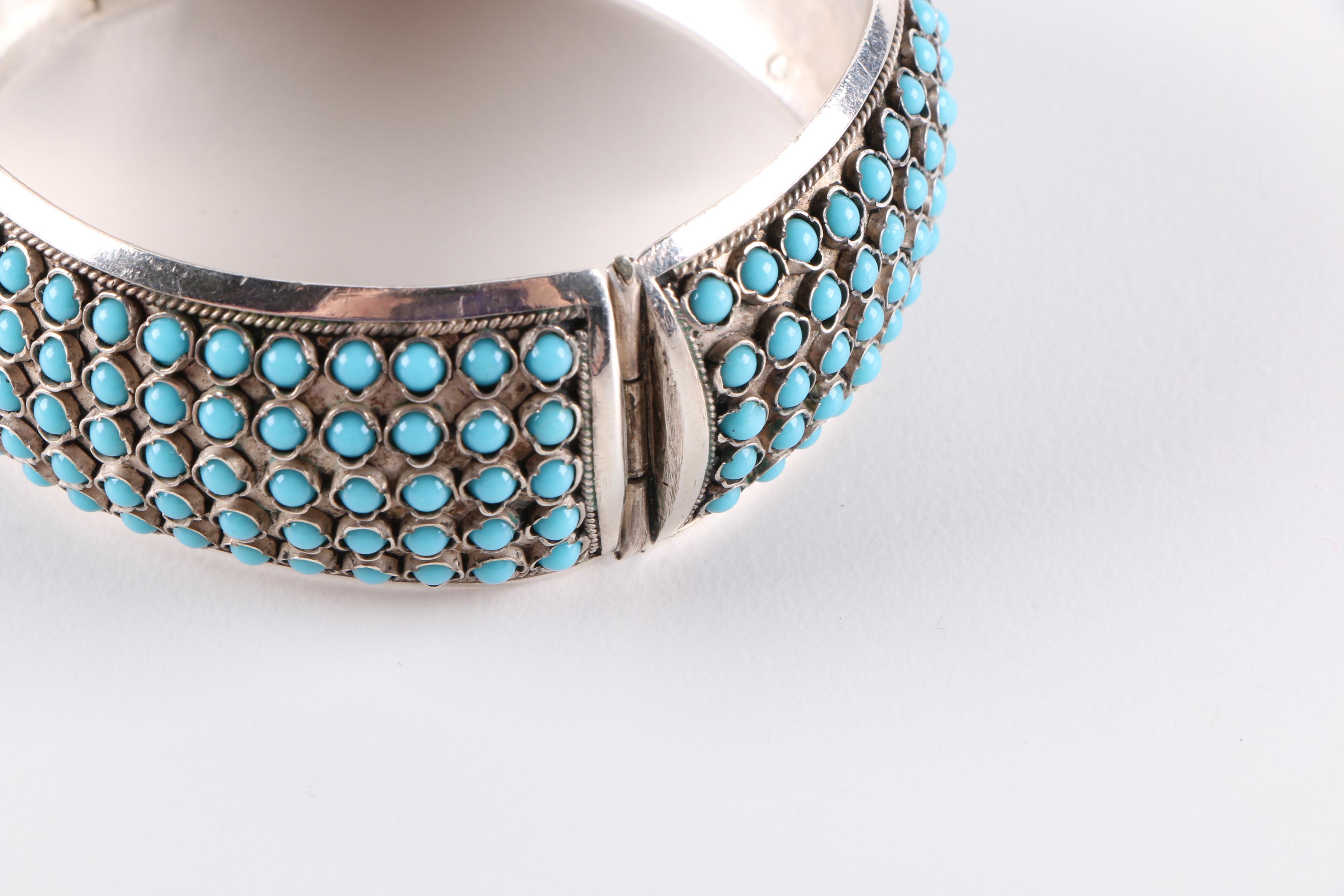 Sterling Silver and Faux Turquoise Bangle Bracelet