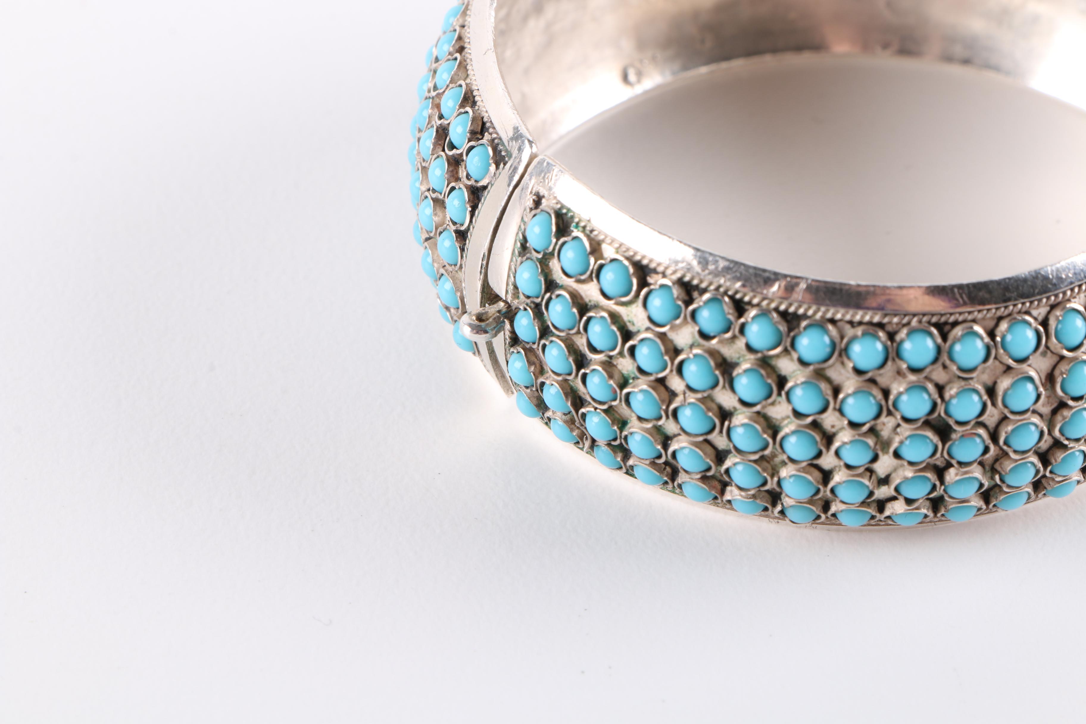 Sterling Silver and Faux Turquoise Bangle Bracelet