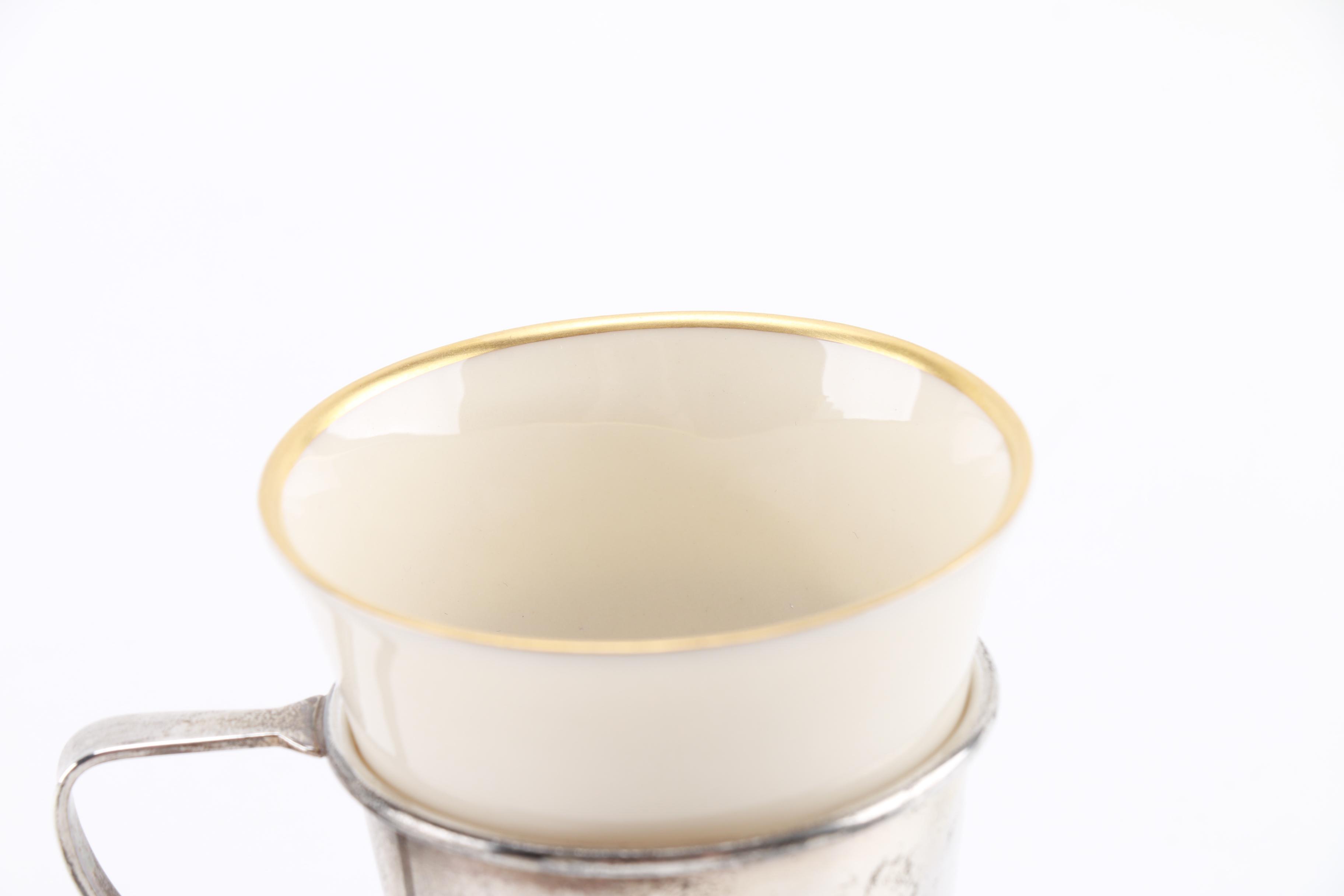 International Silver Co "Lord Saybrook" Sterling Saucers and Tea Cup Holders With Franciscan China