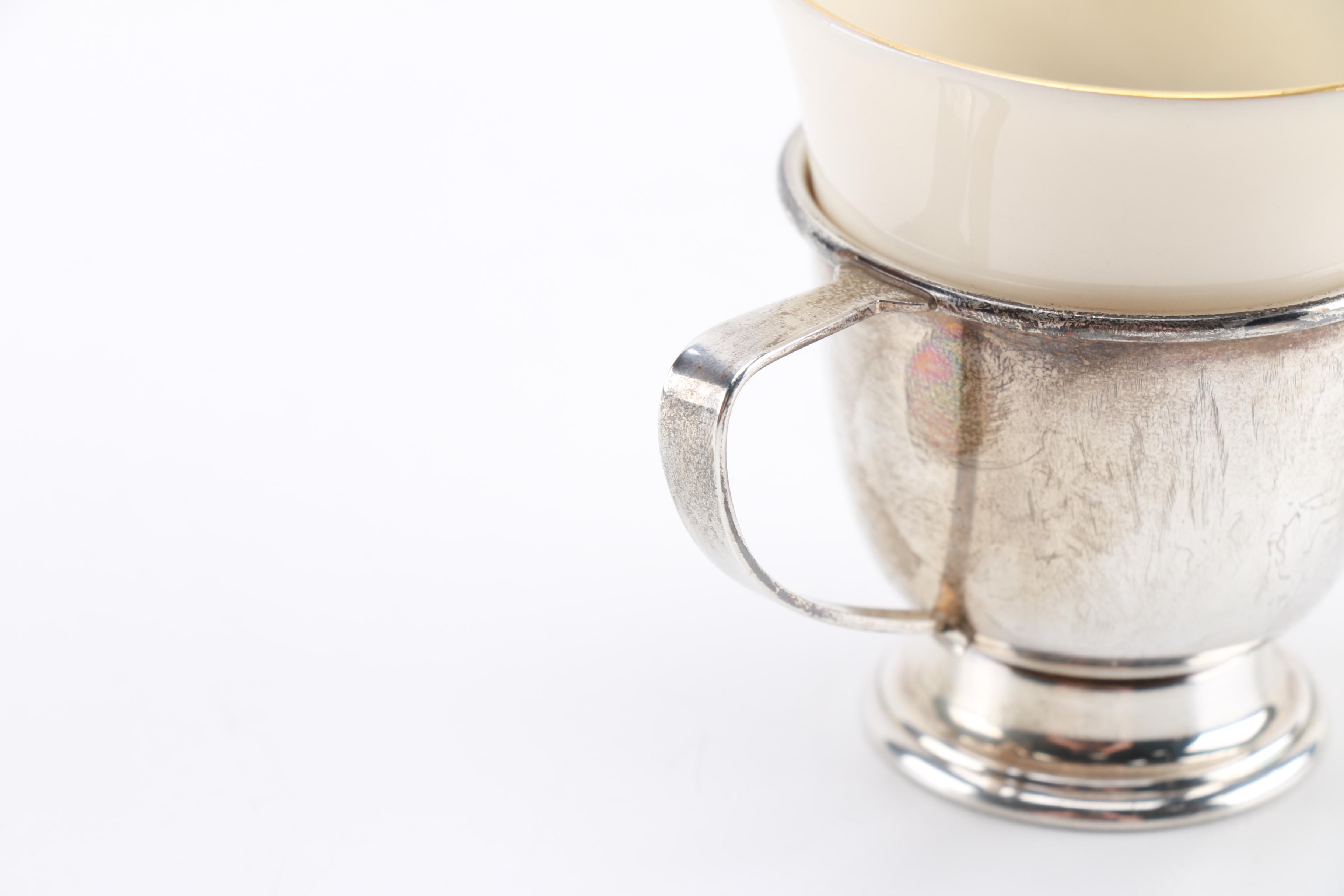 International Silver Co "Lord Saybrook" Sterling Saucers and Tea Cup Holders With Franciscan China