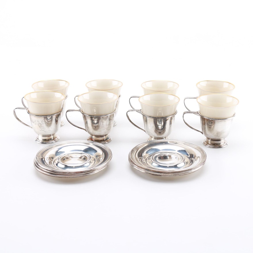 International Silver Co "Lord Saybrook" Sterling Saucers and Tea Cup Holders With Franciscan China