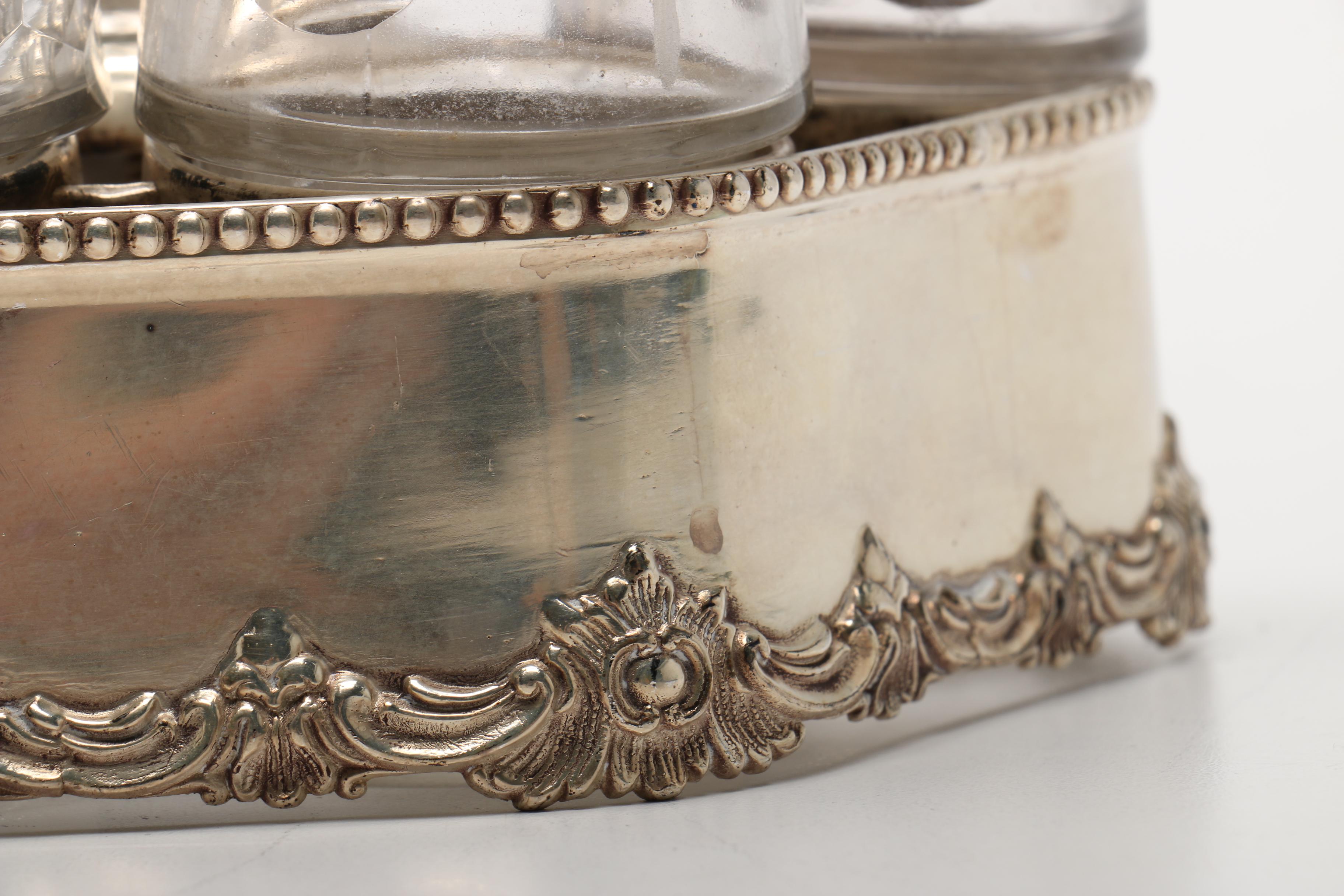 Silver Plate Cruet Set and Assorted Silver Plate