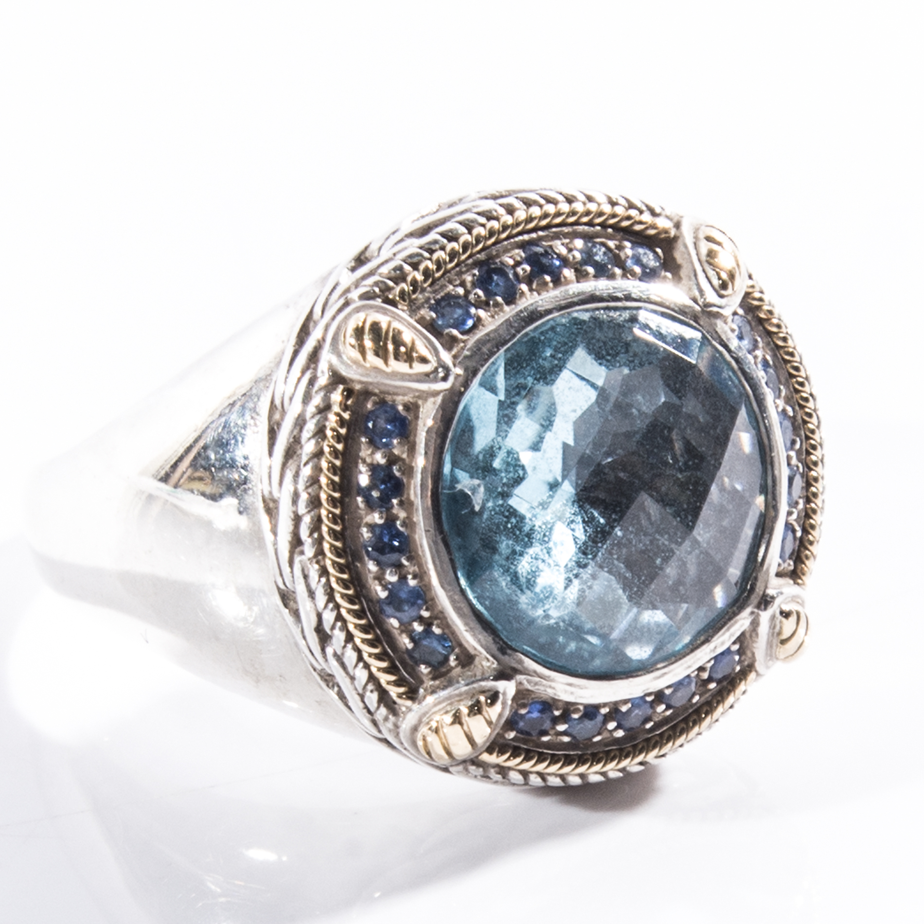 EFFY Sterling Silver and 18K Gold Blue Topaz and Sapphire Ring