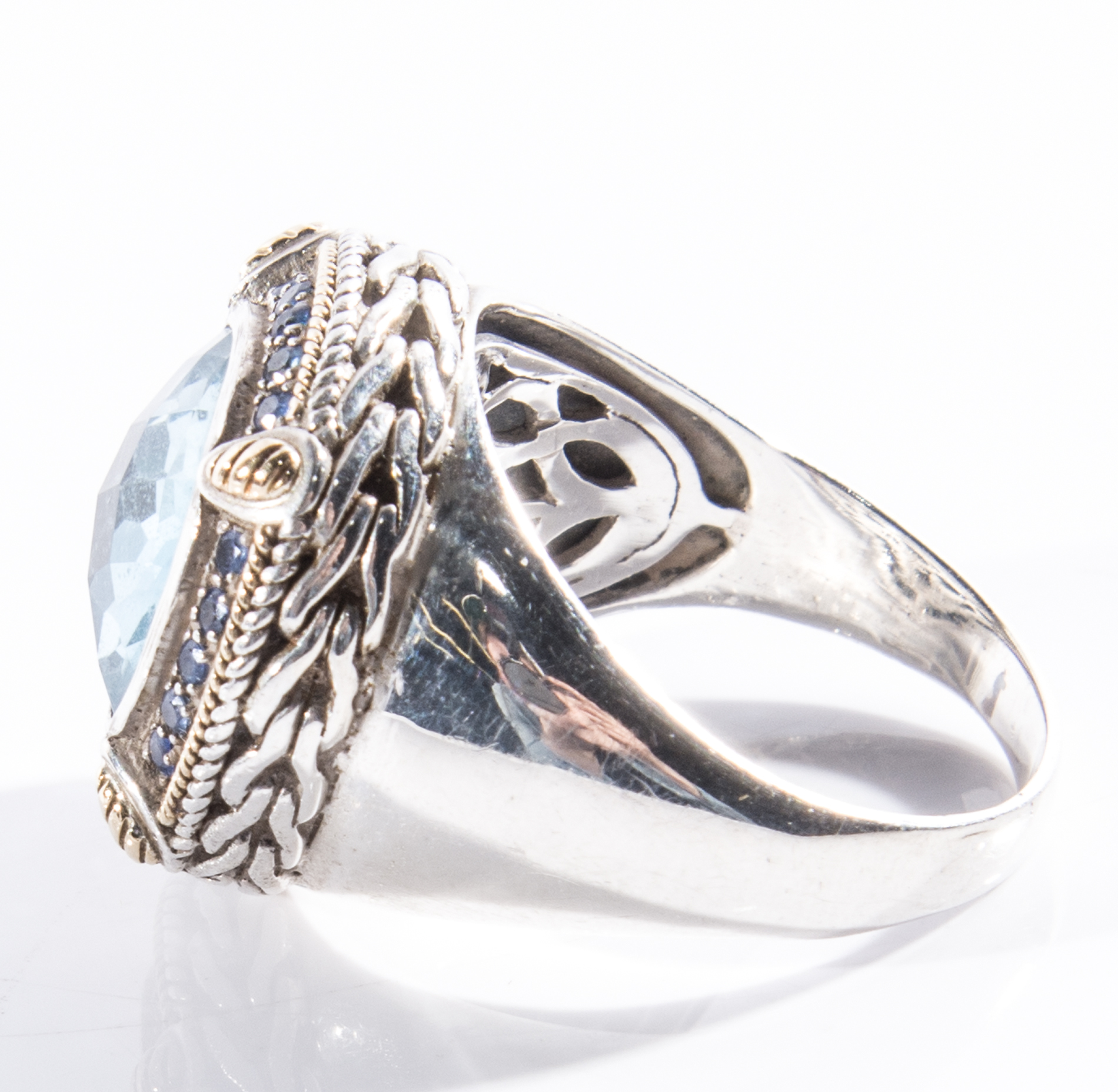 EFFY Sterling Silver and 18K Gold Blue Topaz and Sapphire Ring