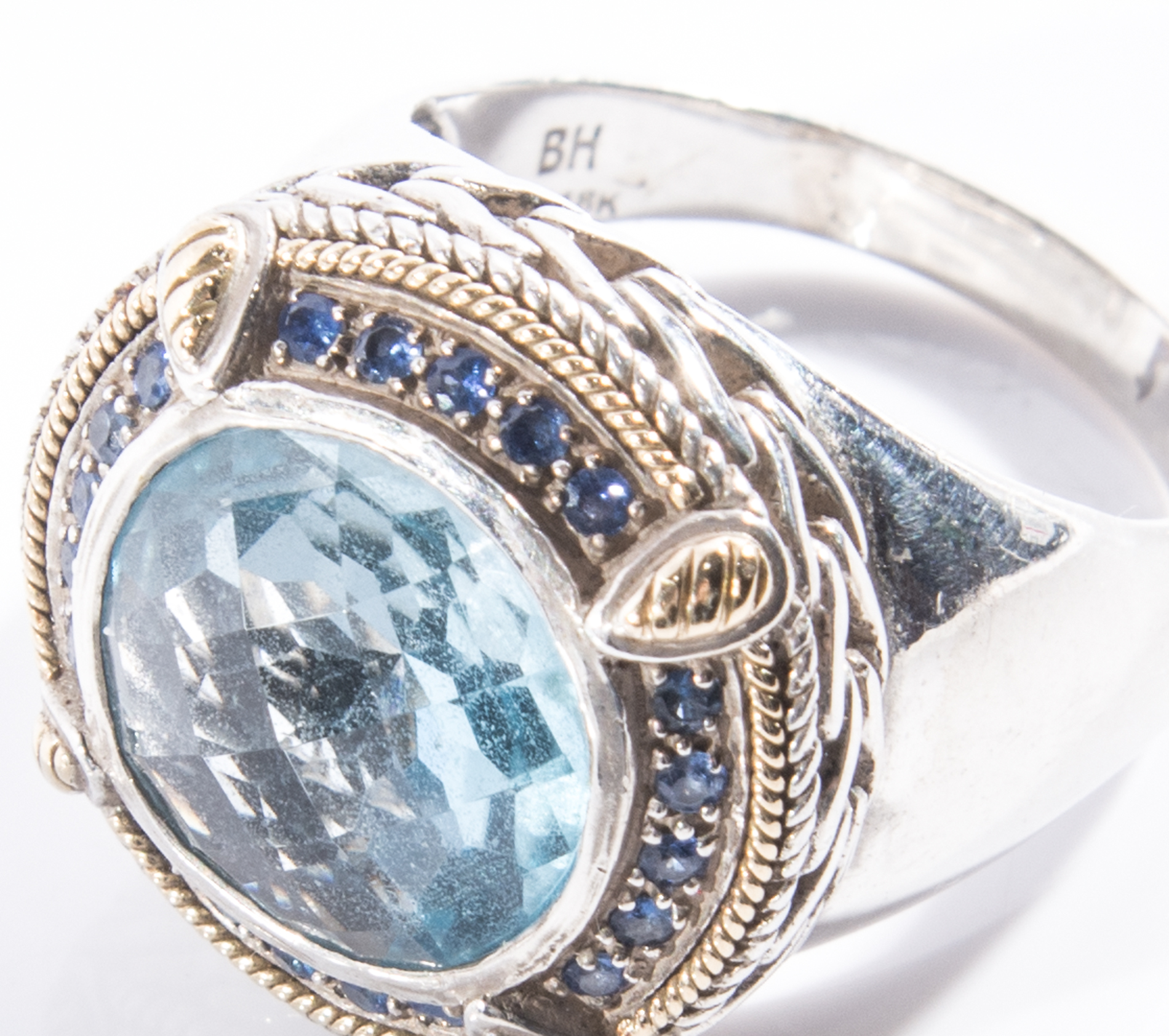 EFFY Sterling Silver and 18K Gold Blue Topaz and Sapphire Ring