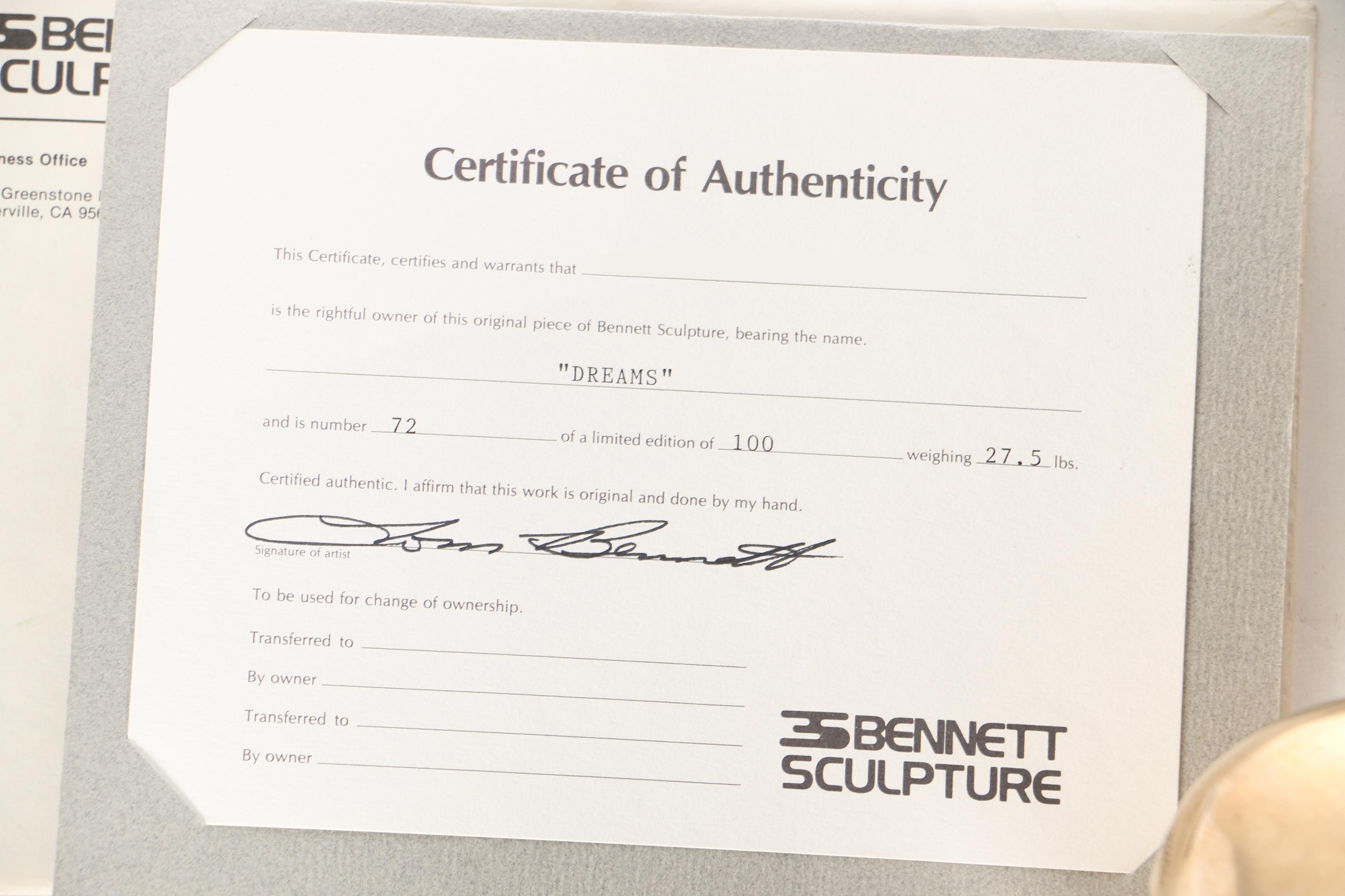 Tom Bennett Limited Edition Bronze  Sculpture "Dreams"