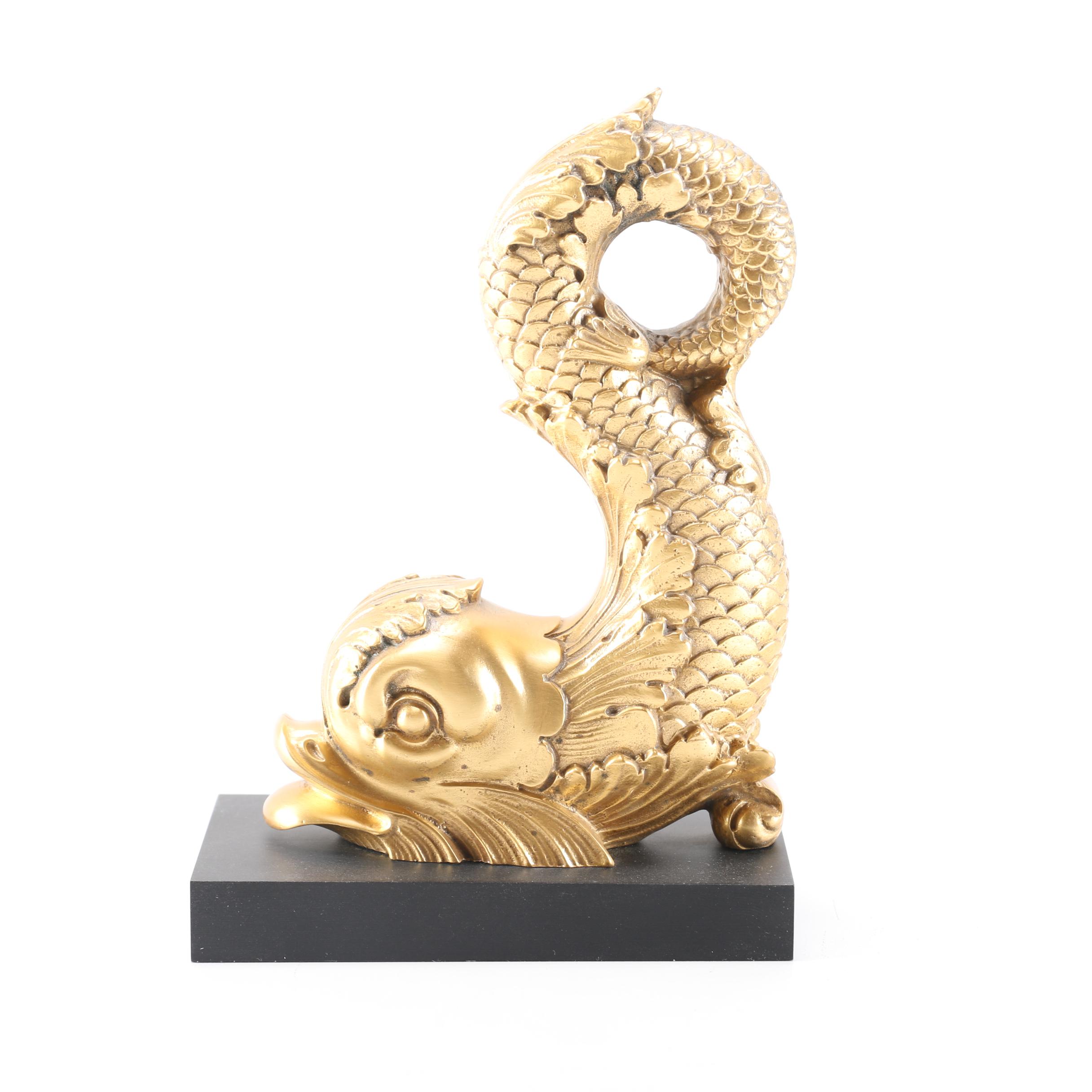 Brass Tone Dolphin Sculpture