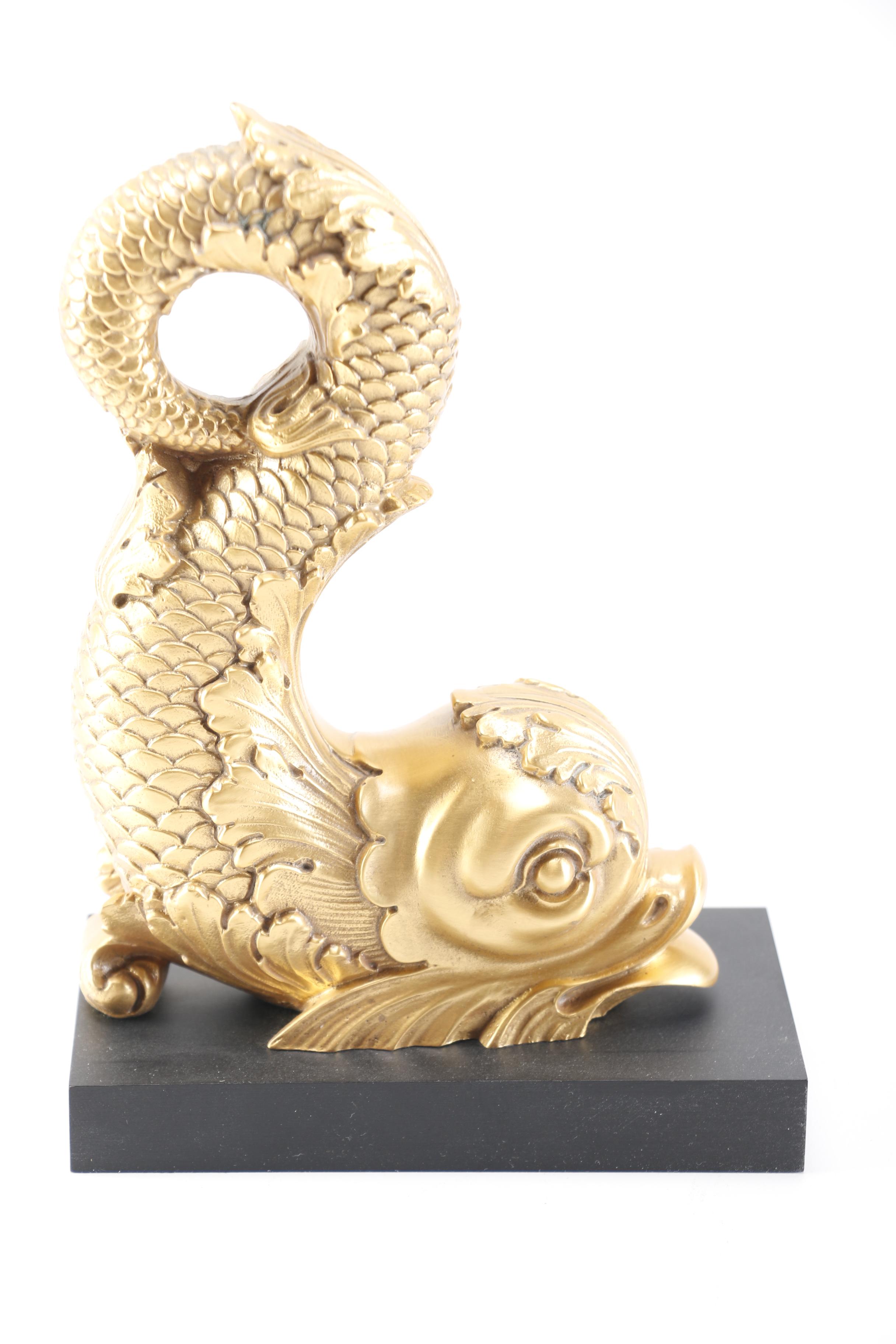 Brass Tone Dolphin Sculpture