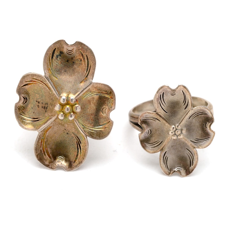 Pair of Stuart Nye Sterling Dogwood Blossom Rings