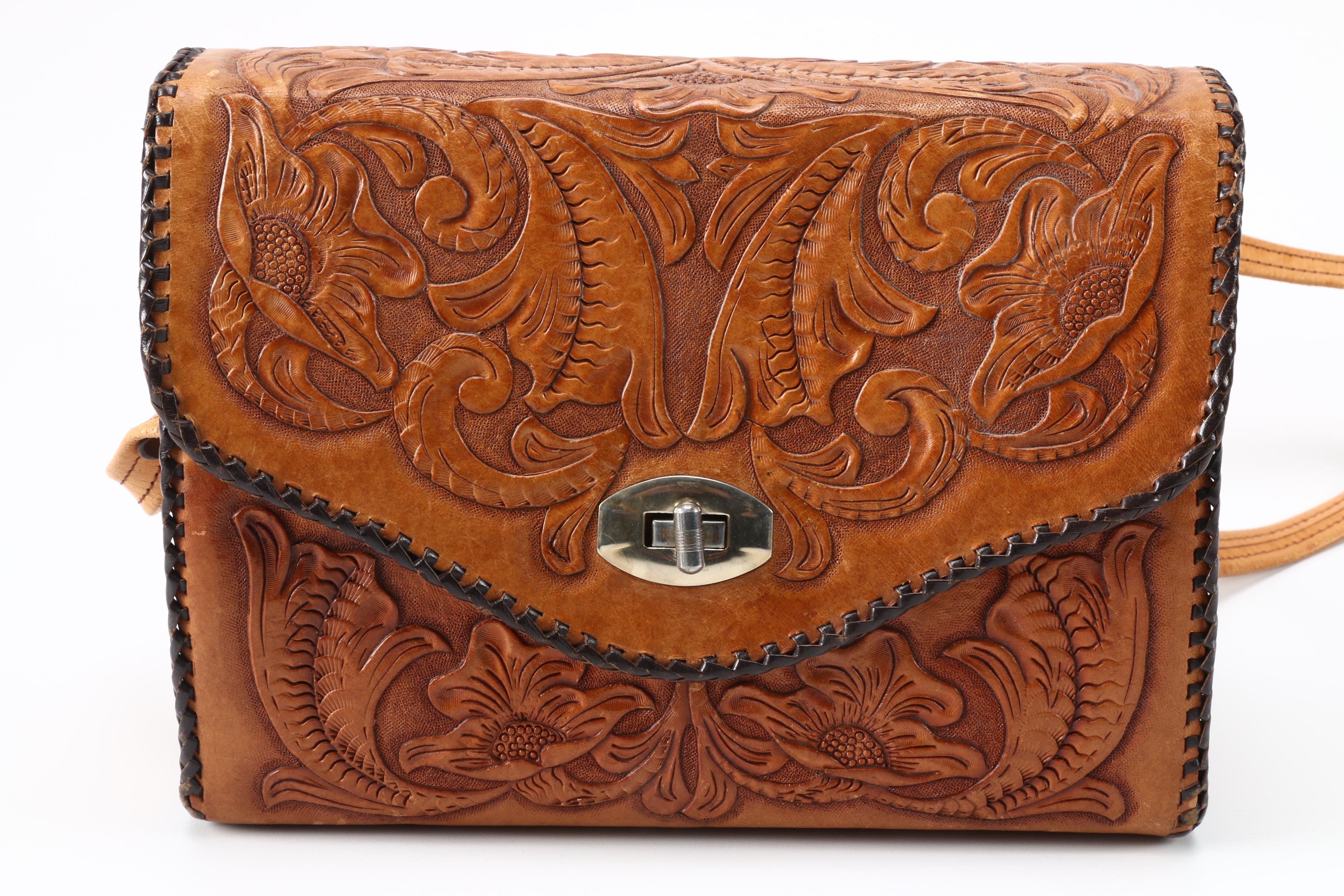 Floral Tooled Leather Handbag