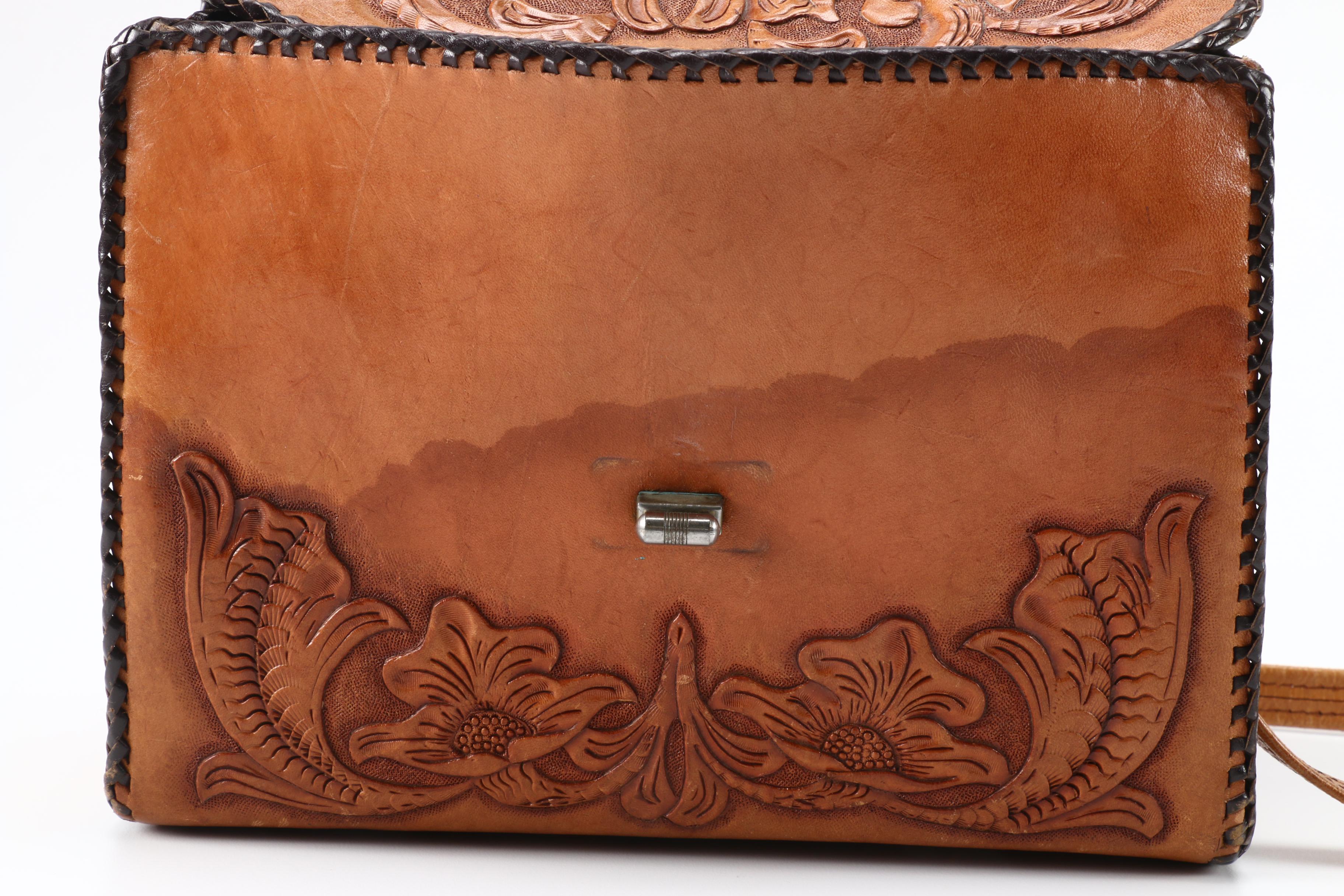 Floral Tooled Leather Handbag
