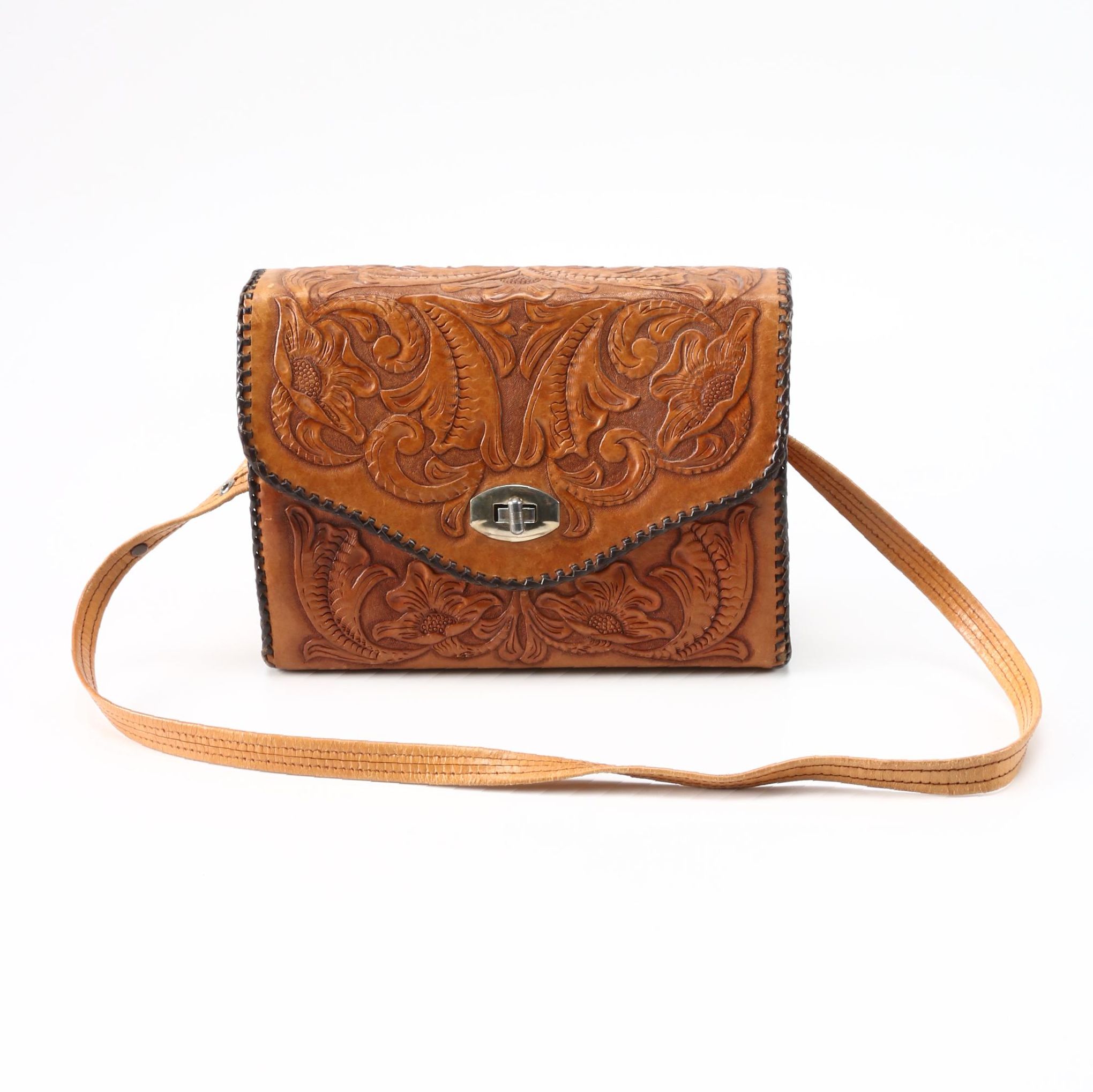 Floral Tooled Leather Handbag