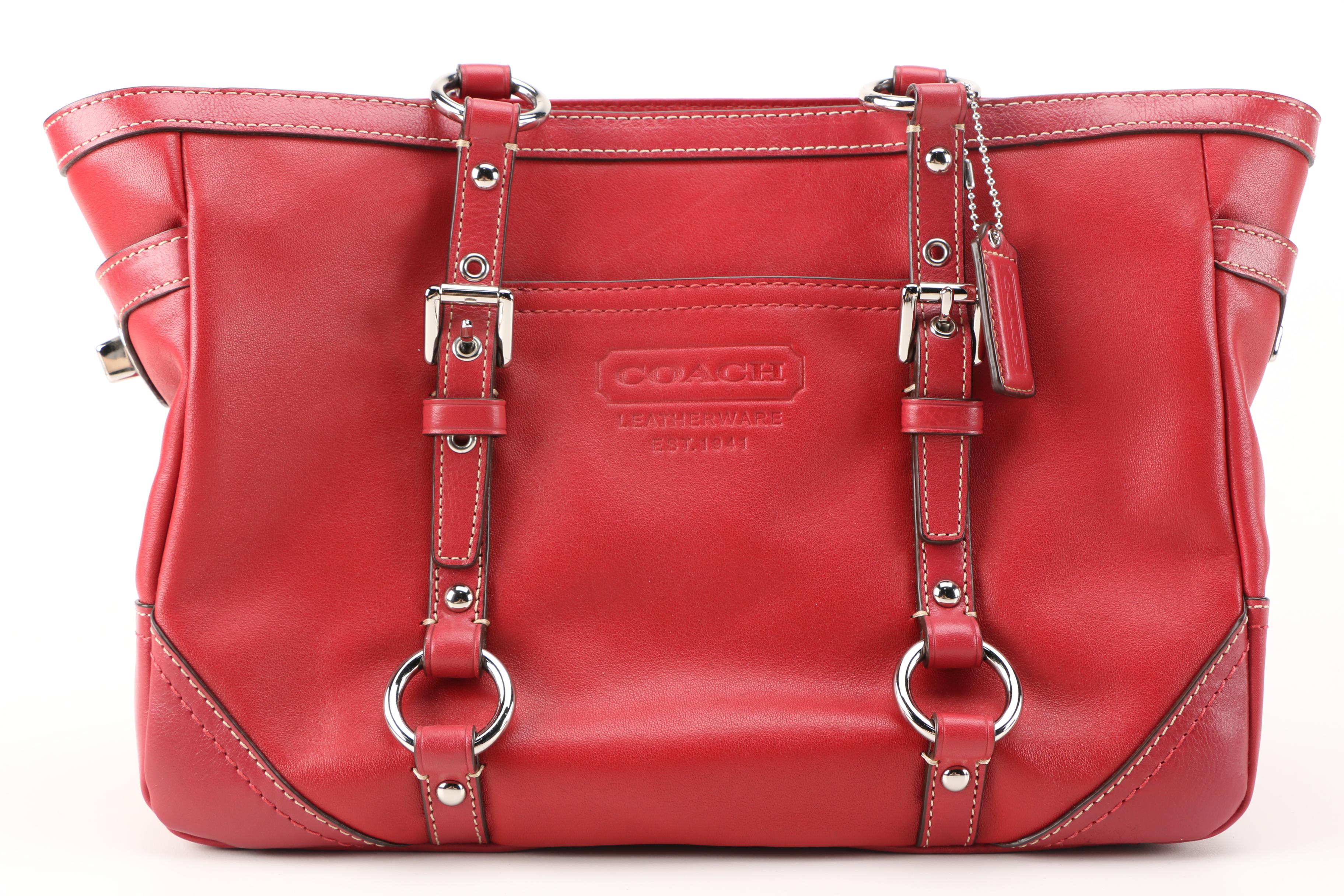 Red Leather Coach Tote Bag