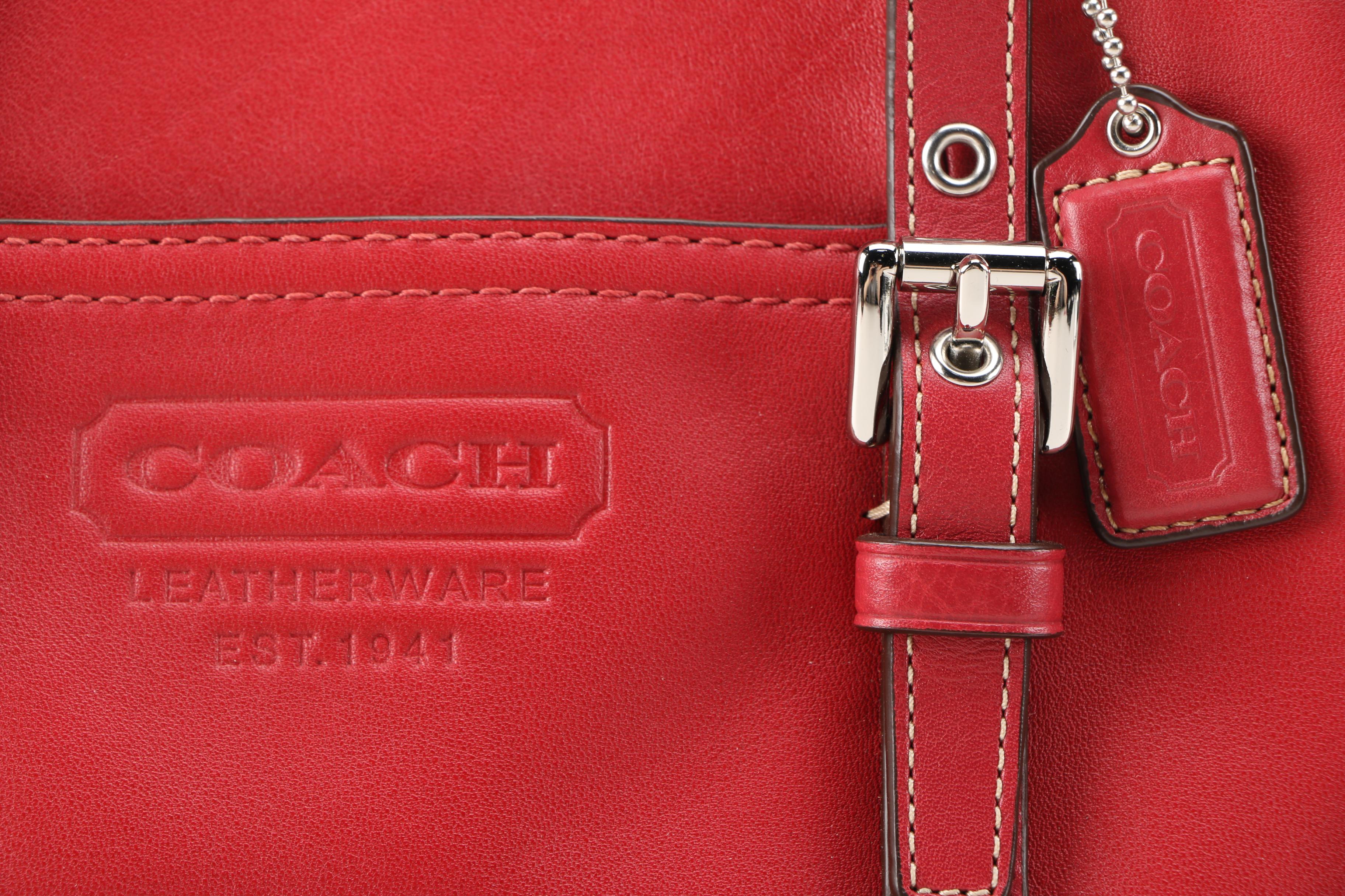 Red Leather Coach Tote Bag