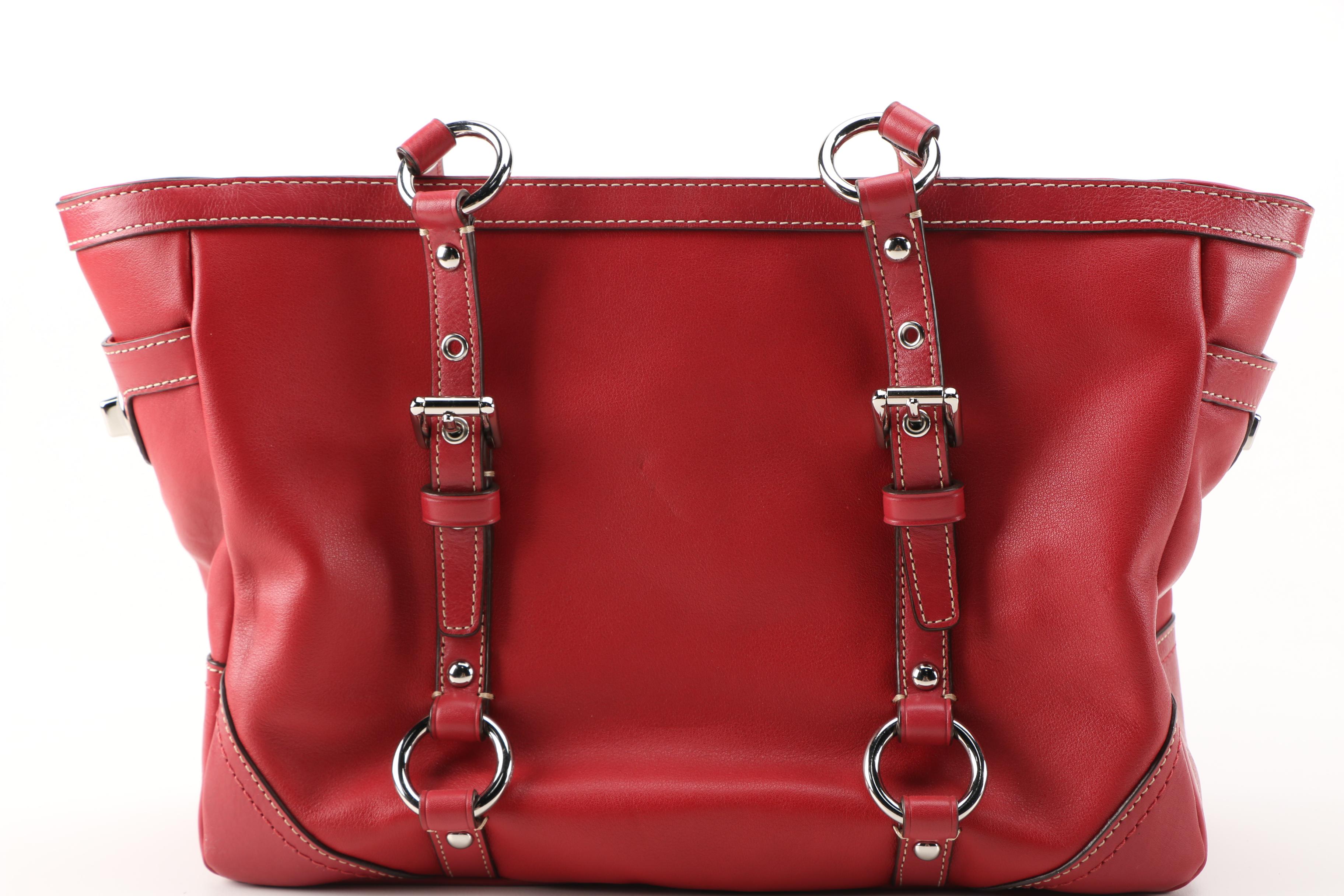 Red Leather Coach Tote Bag