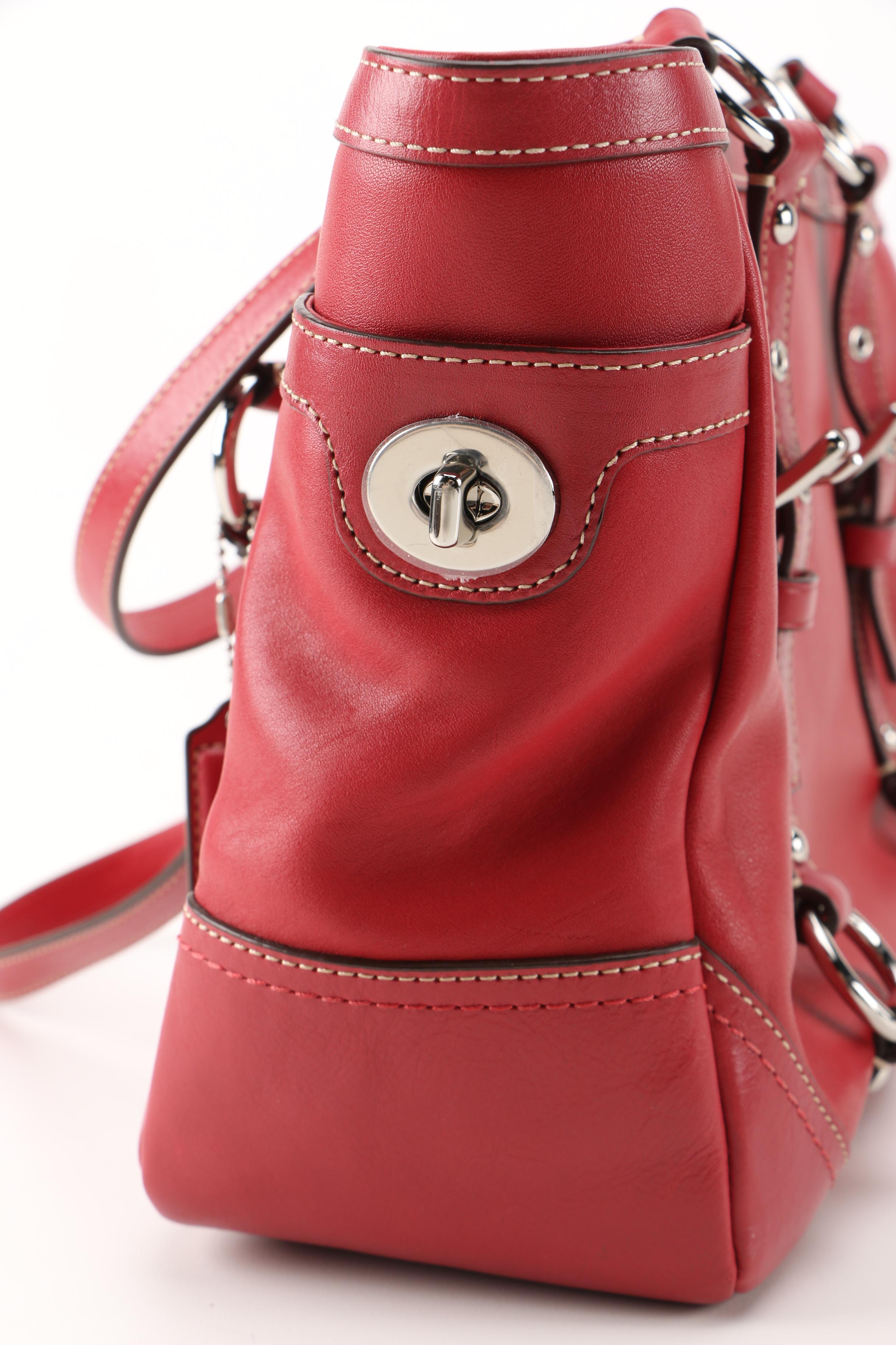 Red Leather Coach Tote Bag