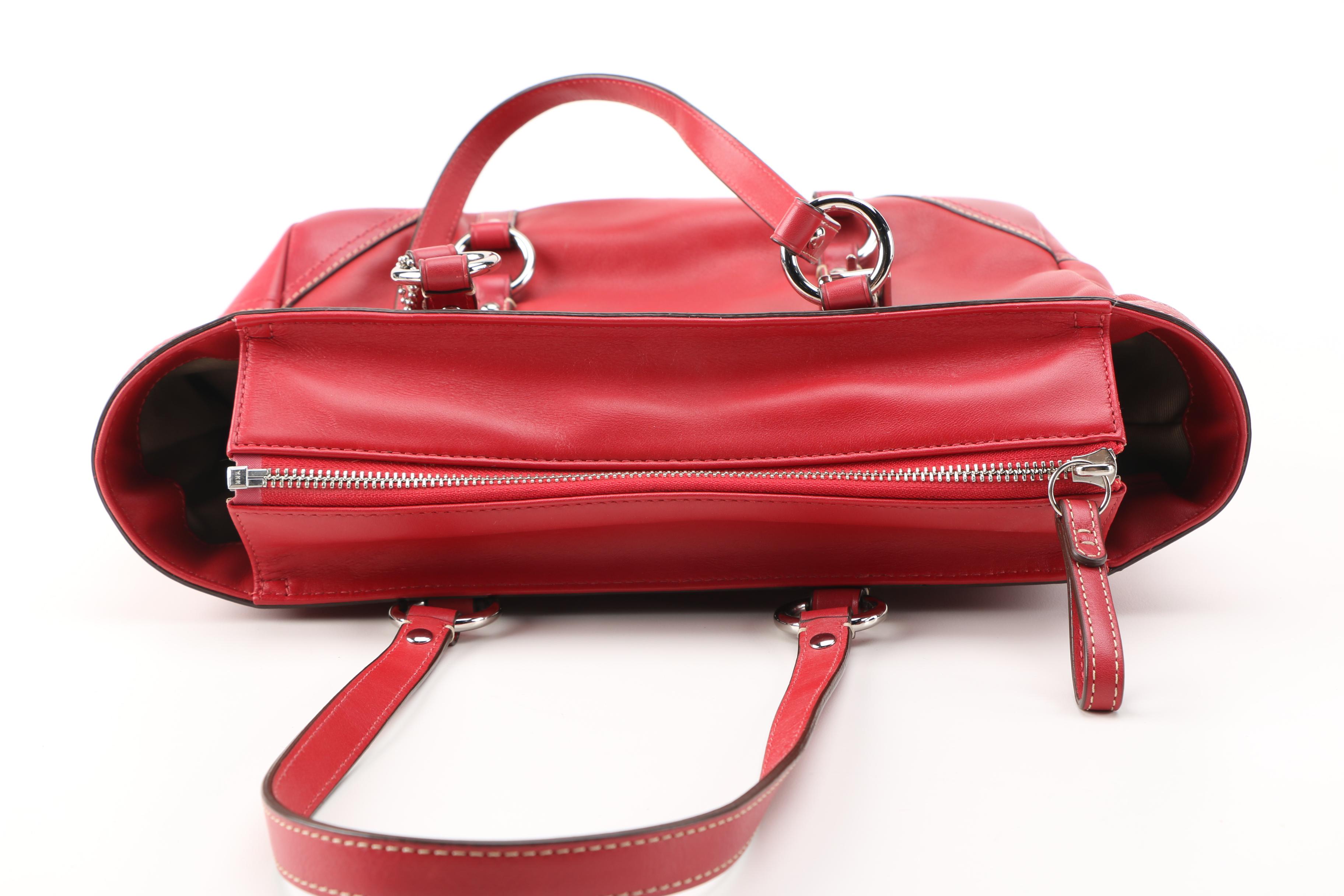 Red Leather Coach Tote Bag