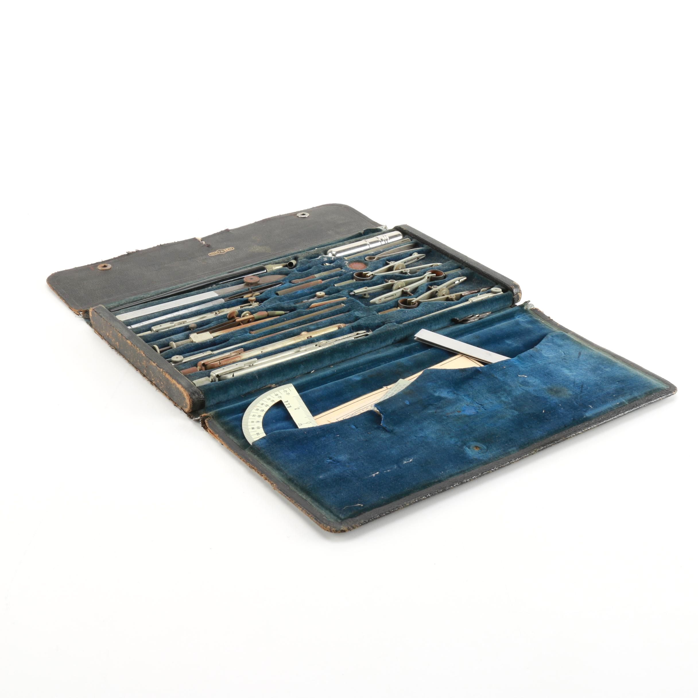 Vintage Dietzgen Drafting Tools With Case