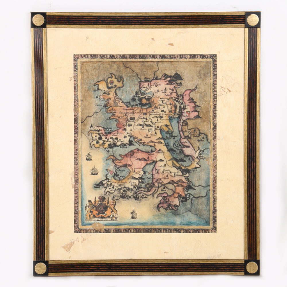 Giclee Print on Canvas with Hand Embellishments of Scottish Map
