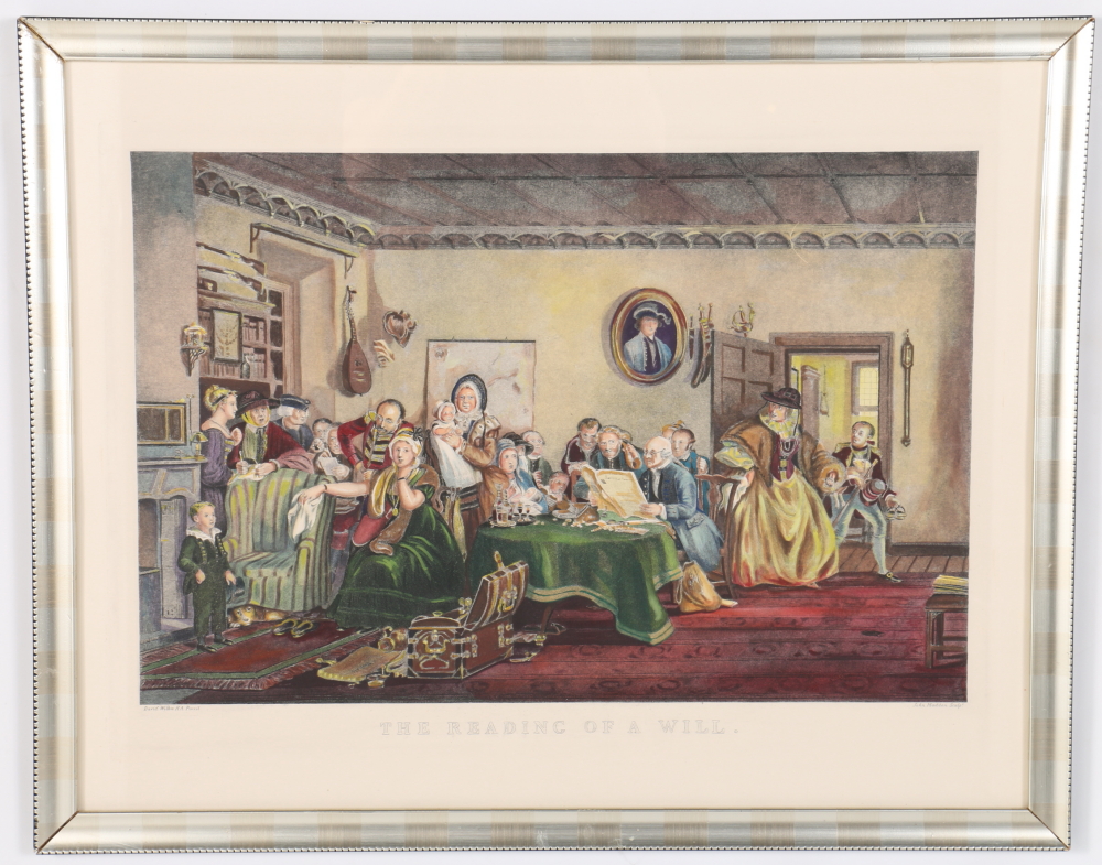 David Wilkie Hand Colored Engravings "The Reading of a Will" and "The Rent Day"
