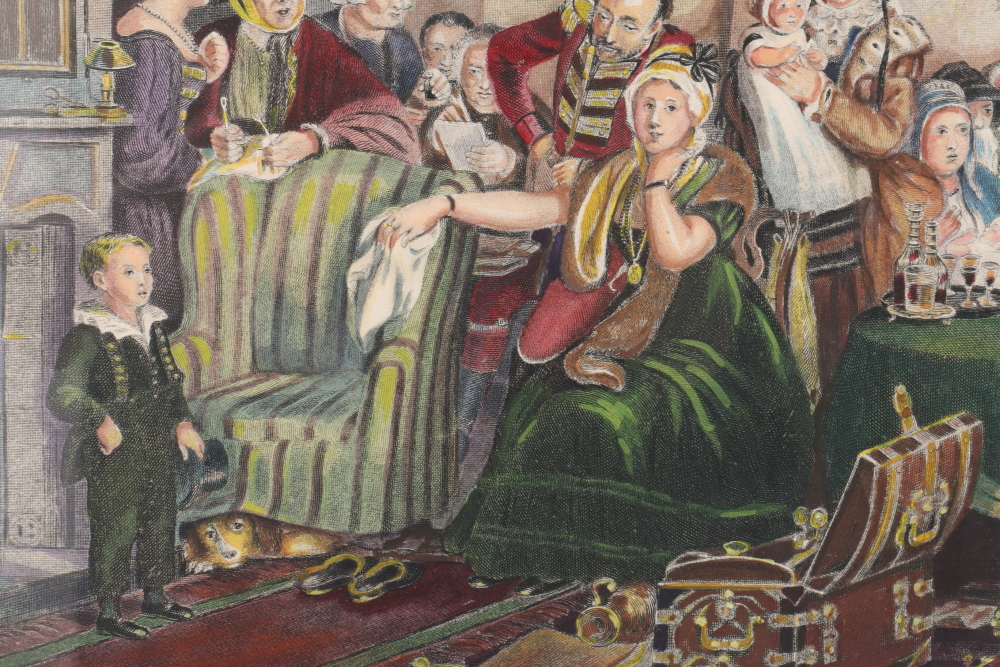 David Wilkie Hand Colored Engravings "The Reading of a Will" and "The Rent Day"