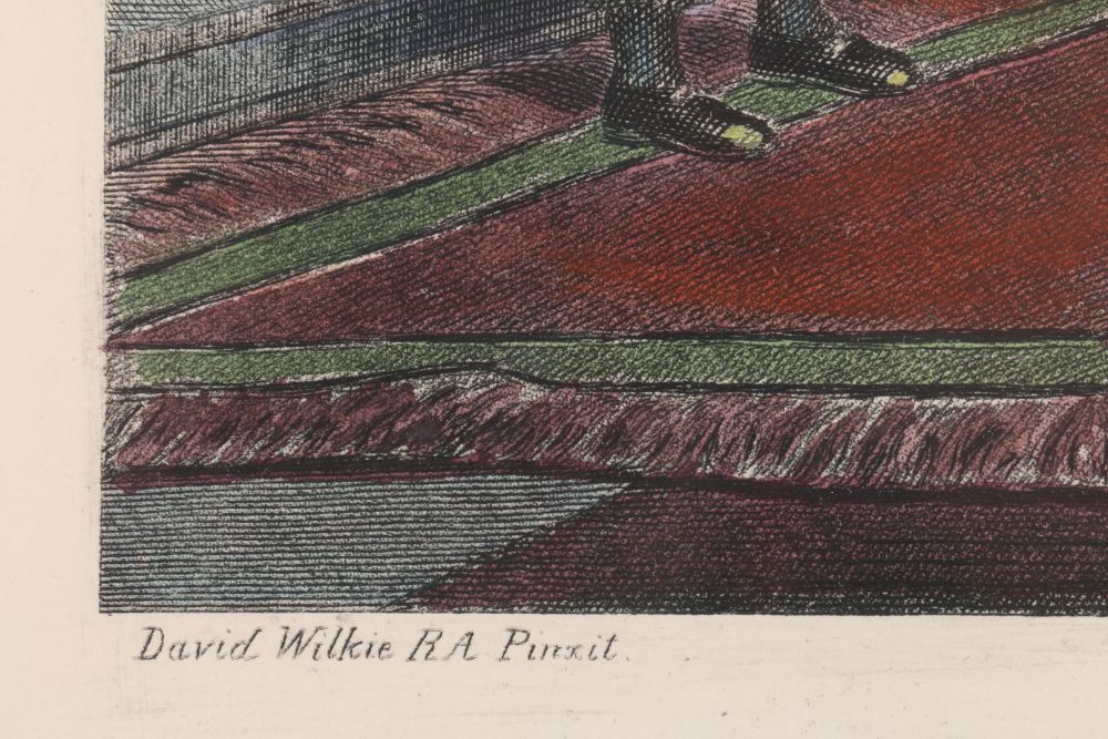 David Wilkie Hand Colored Engravings "The Reading of a Will" and "The Rent Day"