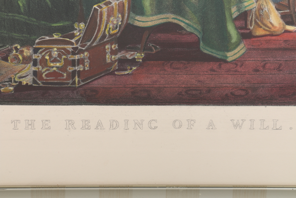 David Wilkie Hand Colored Engravings "The Reading of a Will" and "The Rent Day"