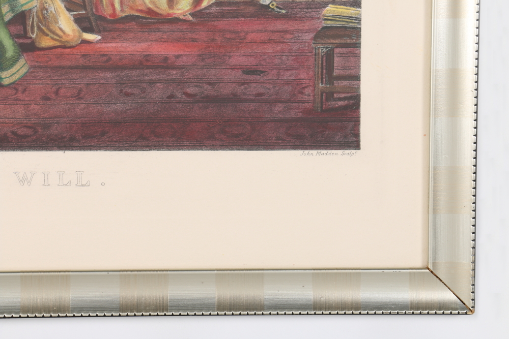 David Wilkie Hand Colored Engravings "The Reading of a Will" and "The Rent Day"