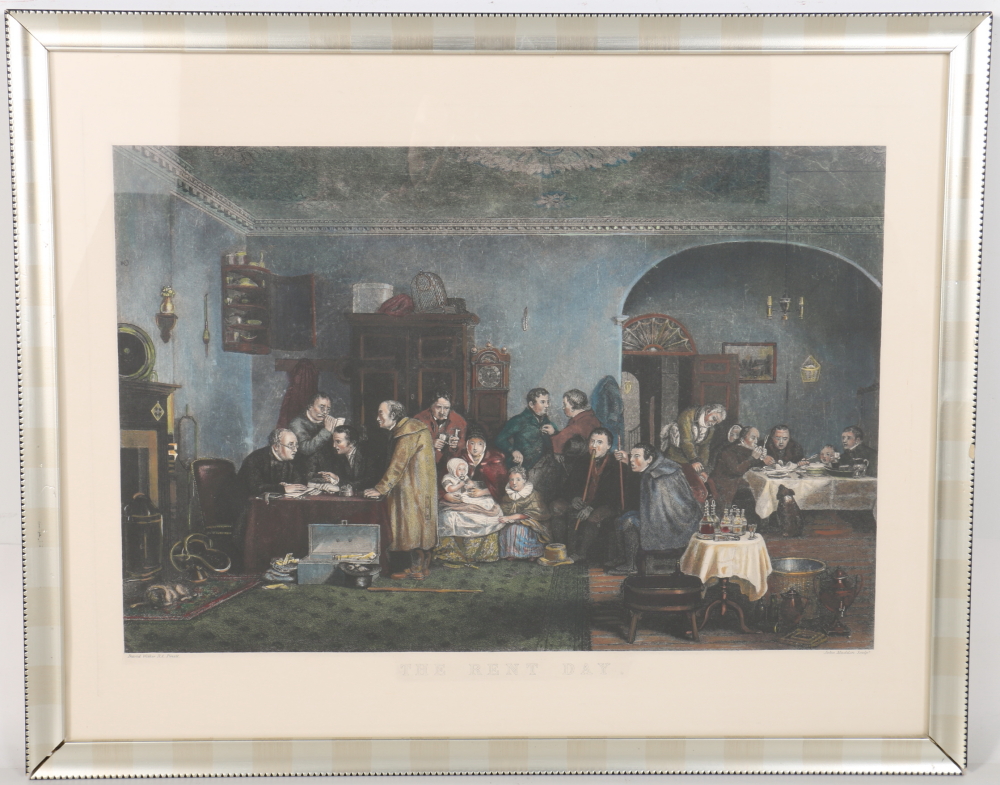 David Wilkie Hand Colored Engravings "The Reading of a Will" and "The Rent Day"