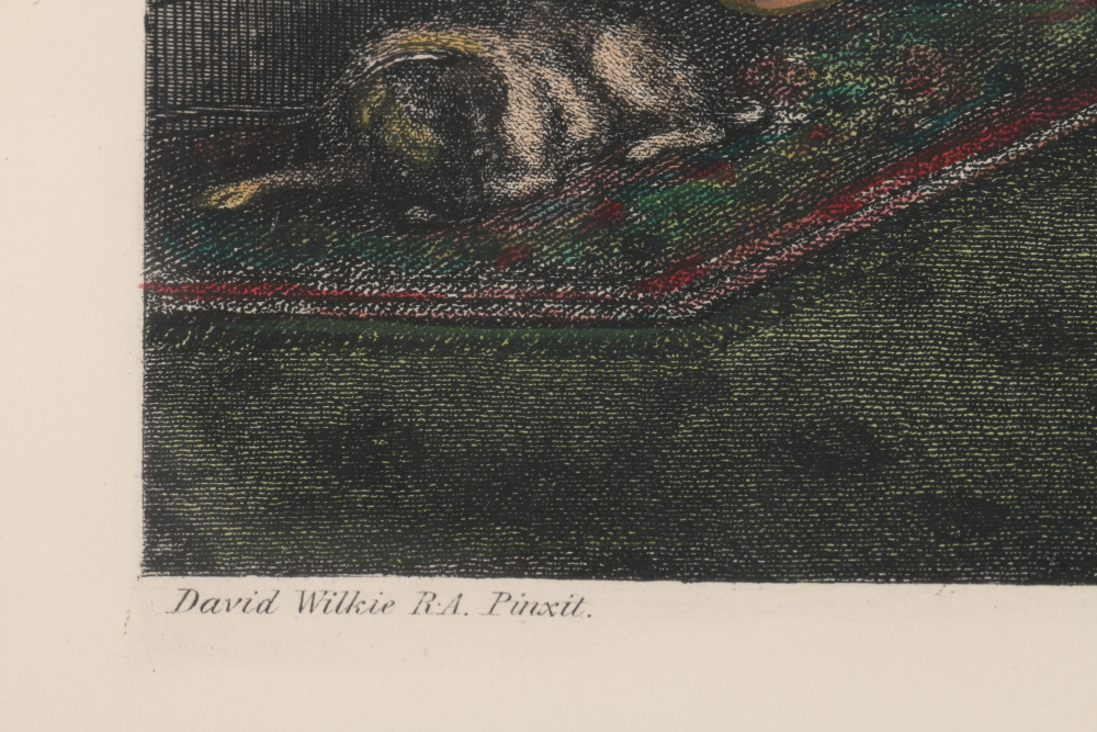 David Wilkie Hand Colored Engravings "The Reading of a Will" and "The Rent Day"