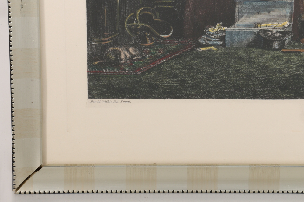 David Wilkie Hand Colored Engravings "The Reading of a Will" and "The Rent Day"