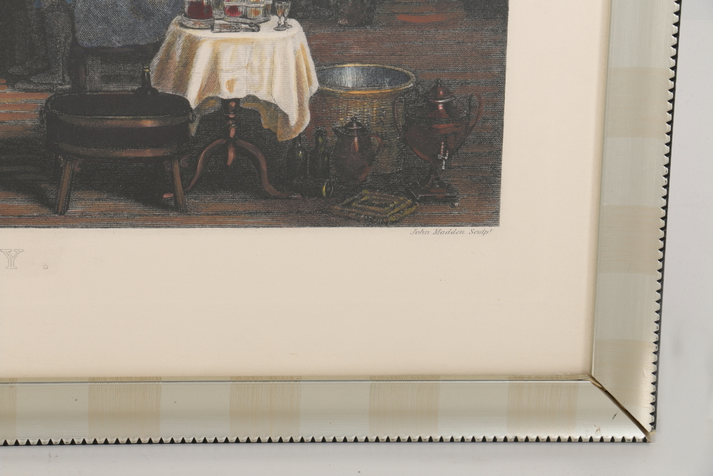 David Wilkie Hand Colored Engravings "The Reading of a Will" and "The Rent Day"