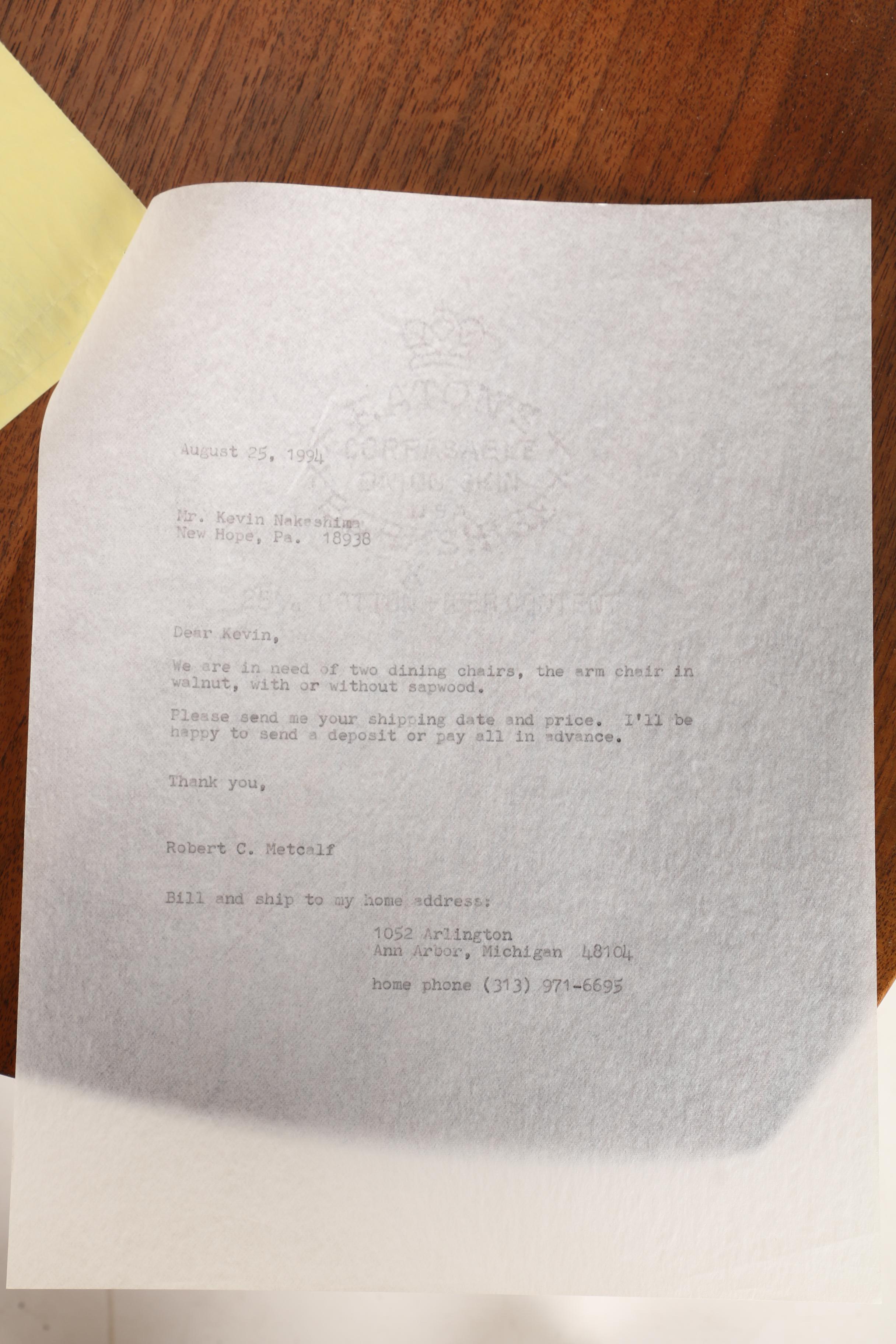 Vintage Nakashima Walnut Dining Armchairs With Provenance