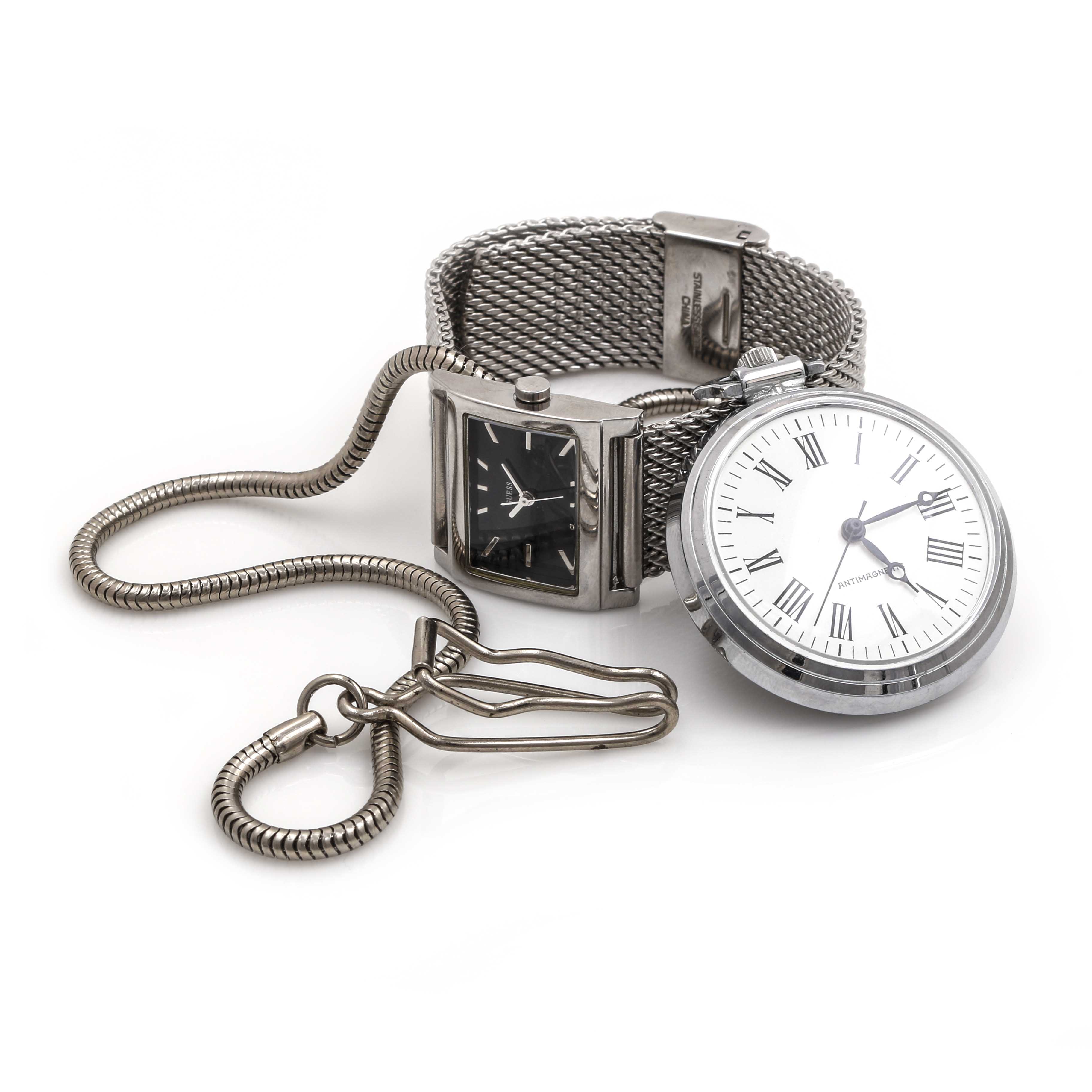 Guess Watch and Antimagnetic Pocket Watch With Fob Chain
