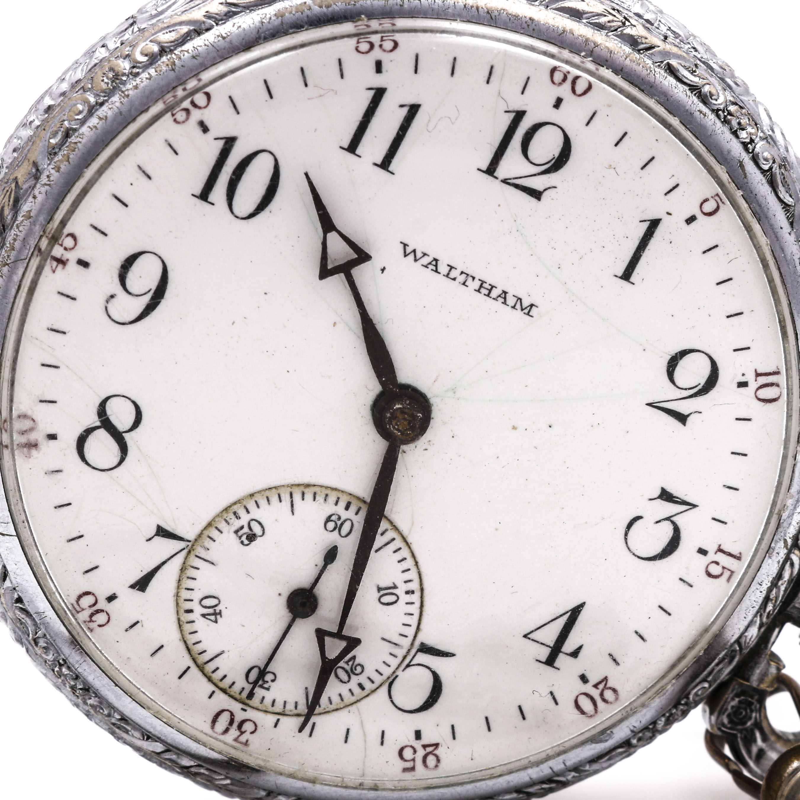 Circa 1913 Antique Waltham Silver Tone Side Winder Pocket Watch