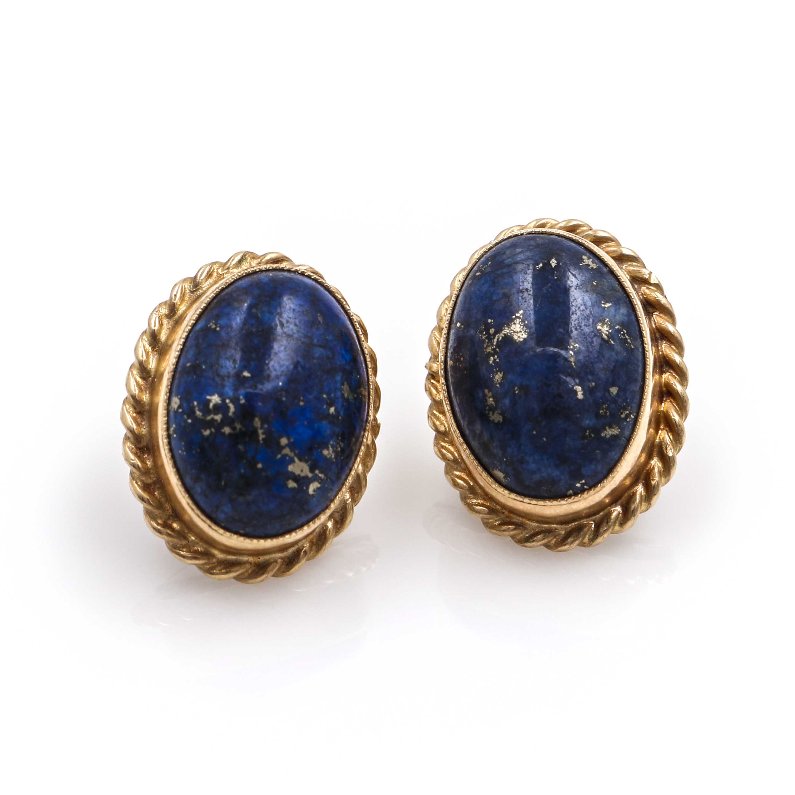 14K Yellow Gold Lapis Lazuli Stud Earrings