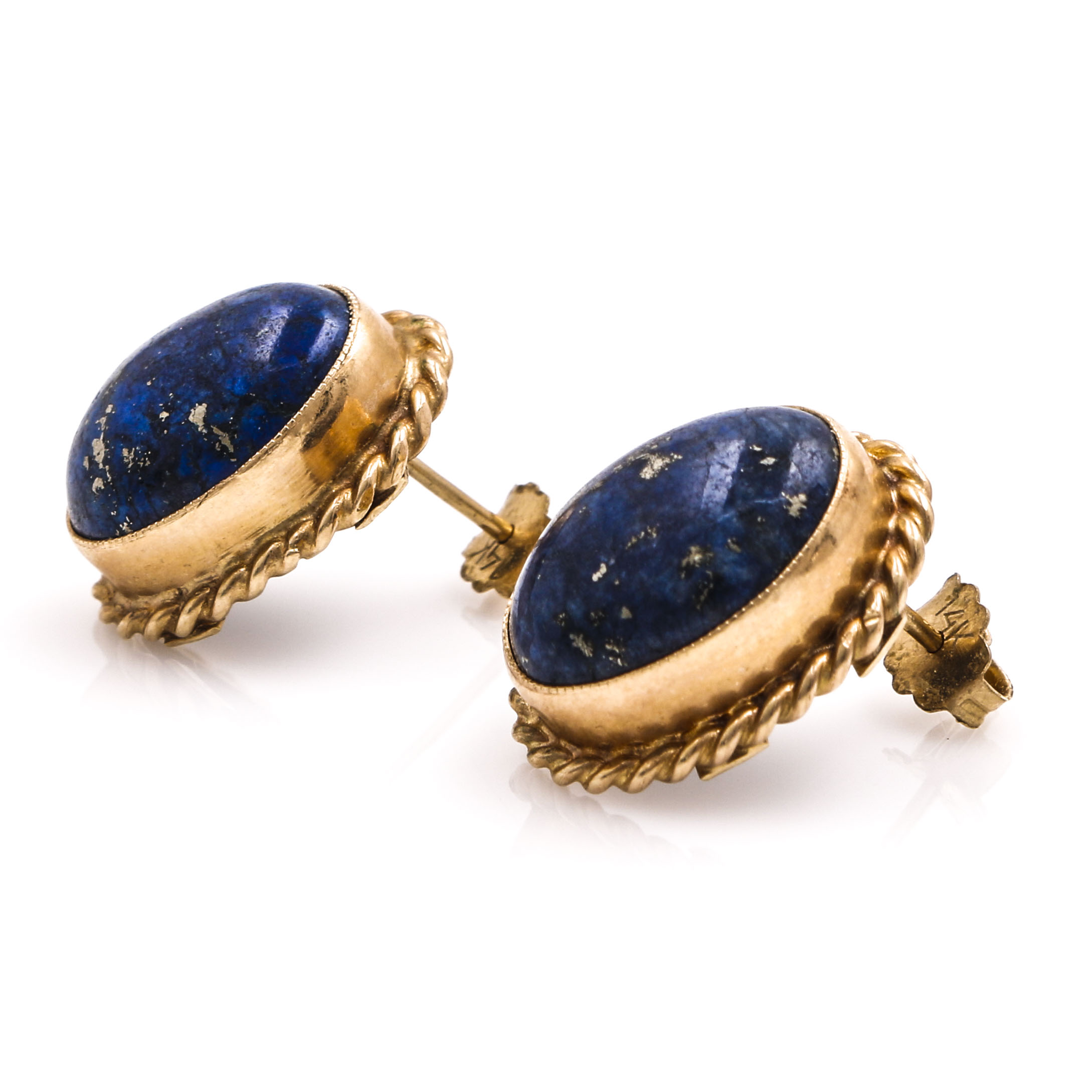 14K Yellow Gold Lapis Lazuli Stud Earrings