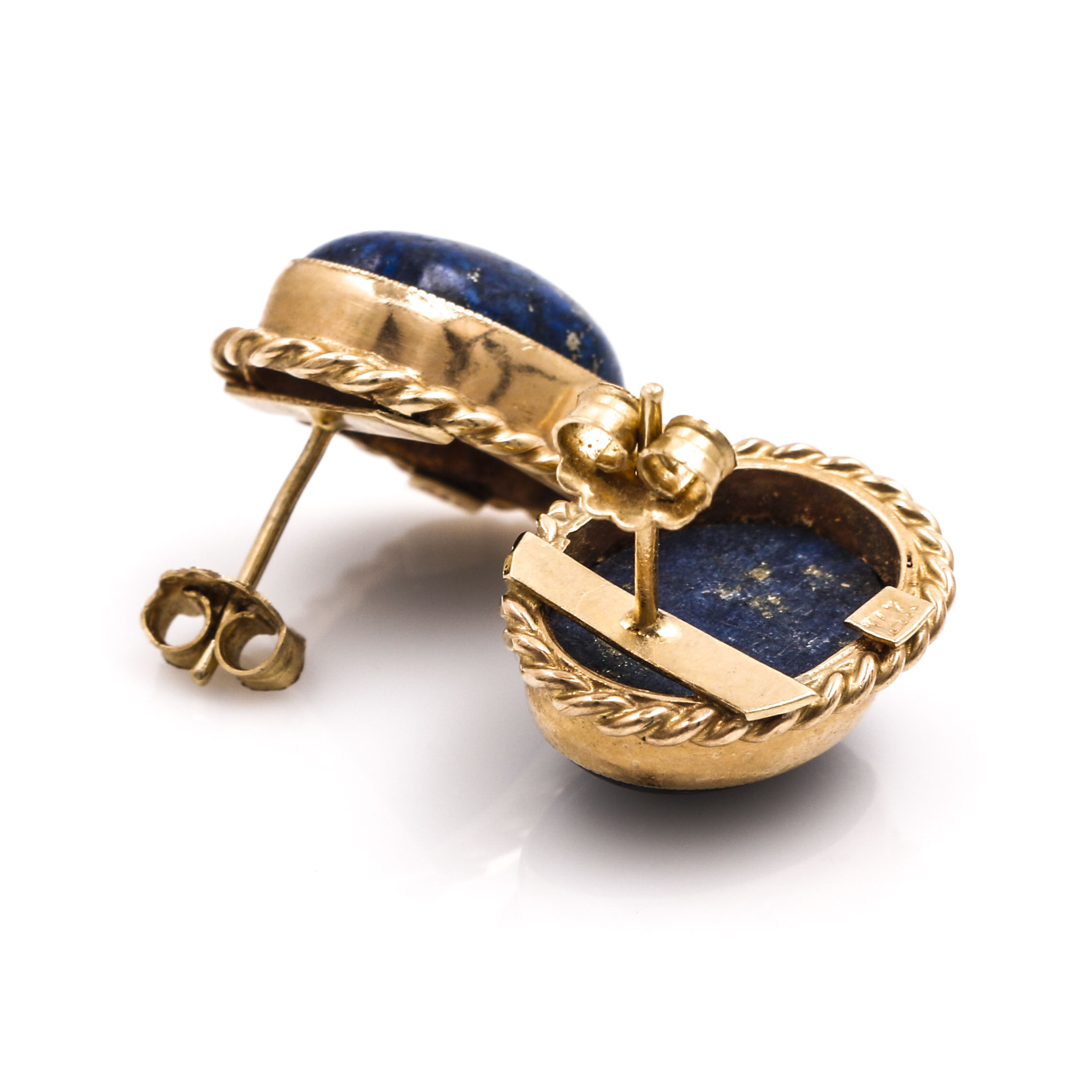 14K Yellow Gold Lapis Lazuli Stud Earrings