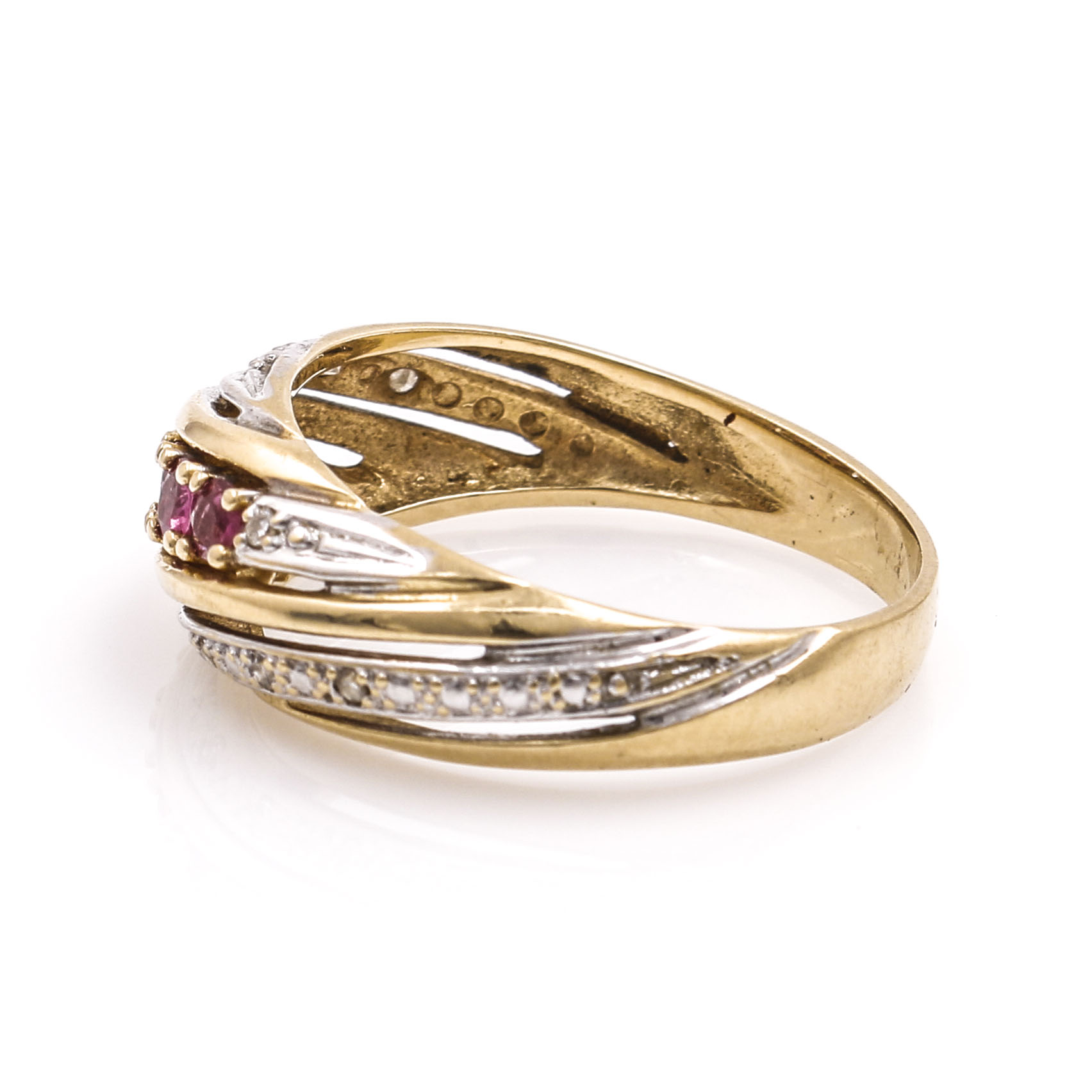 14K Two-Tone Gold Diamond and Ruby Ring