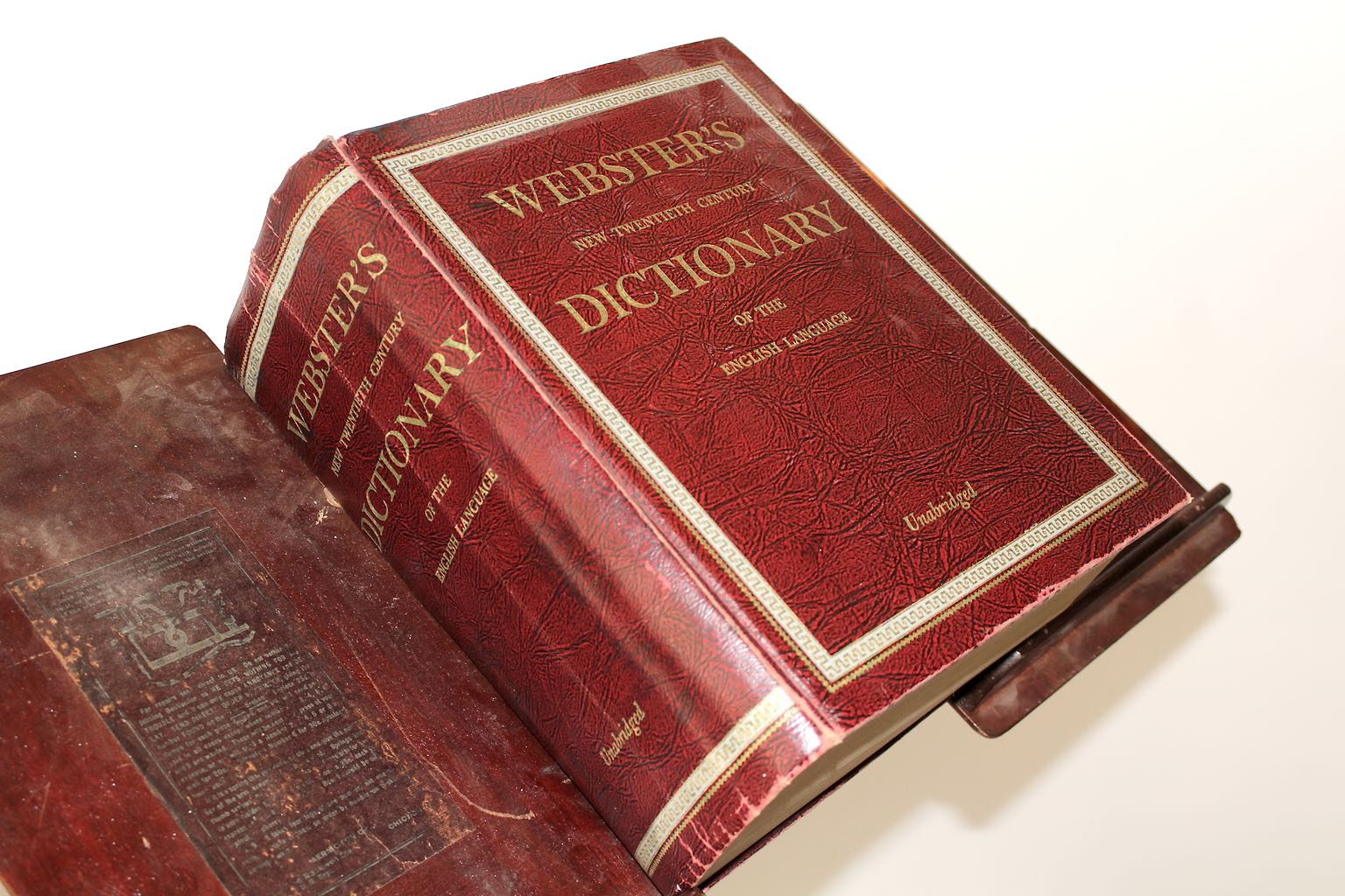 Antique Book Stand and 1952 "Webster's Illustrated 20th Century Dictionary"
