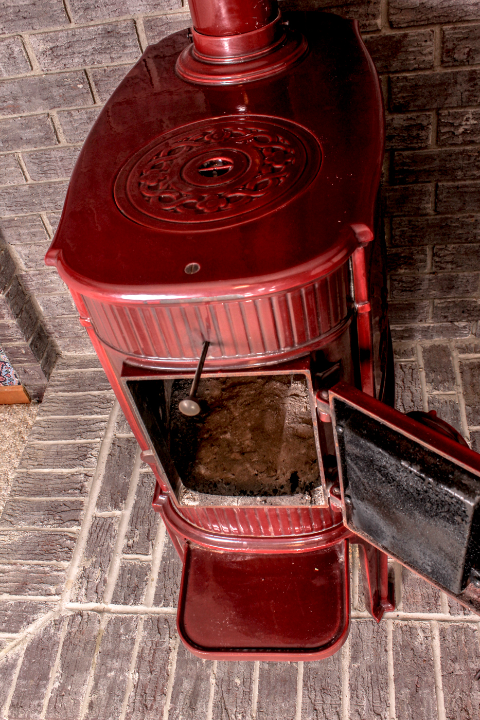 L. Lange of Denmark Enamel Wood Burning Stove