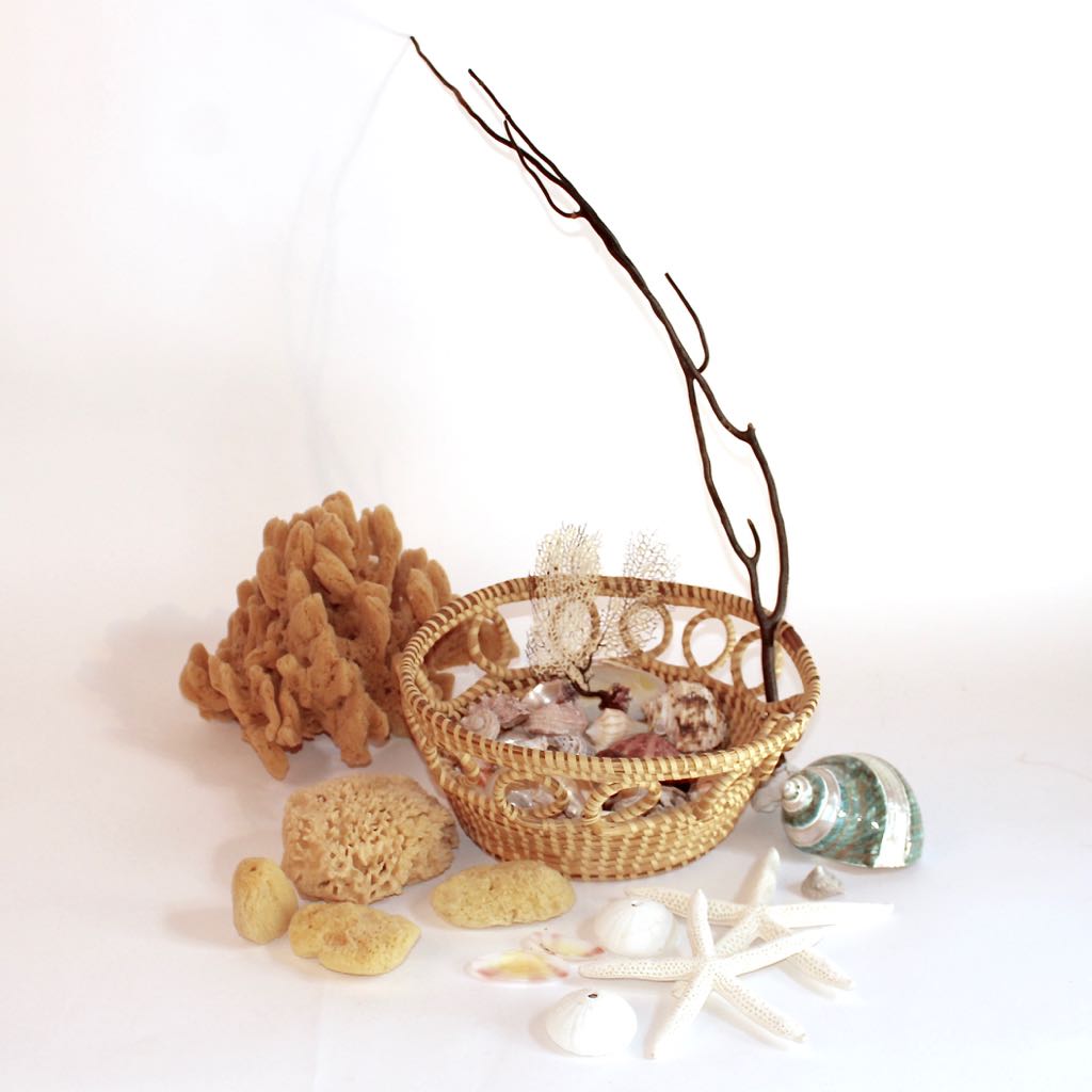 Hand Woven Sea Grass Basket and Shell Collection