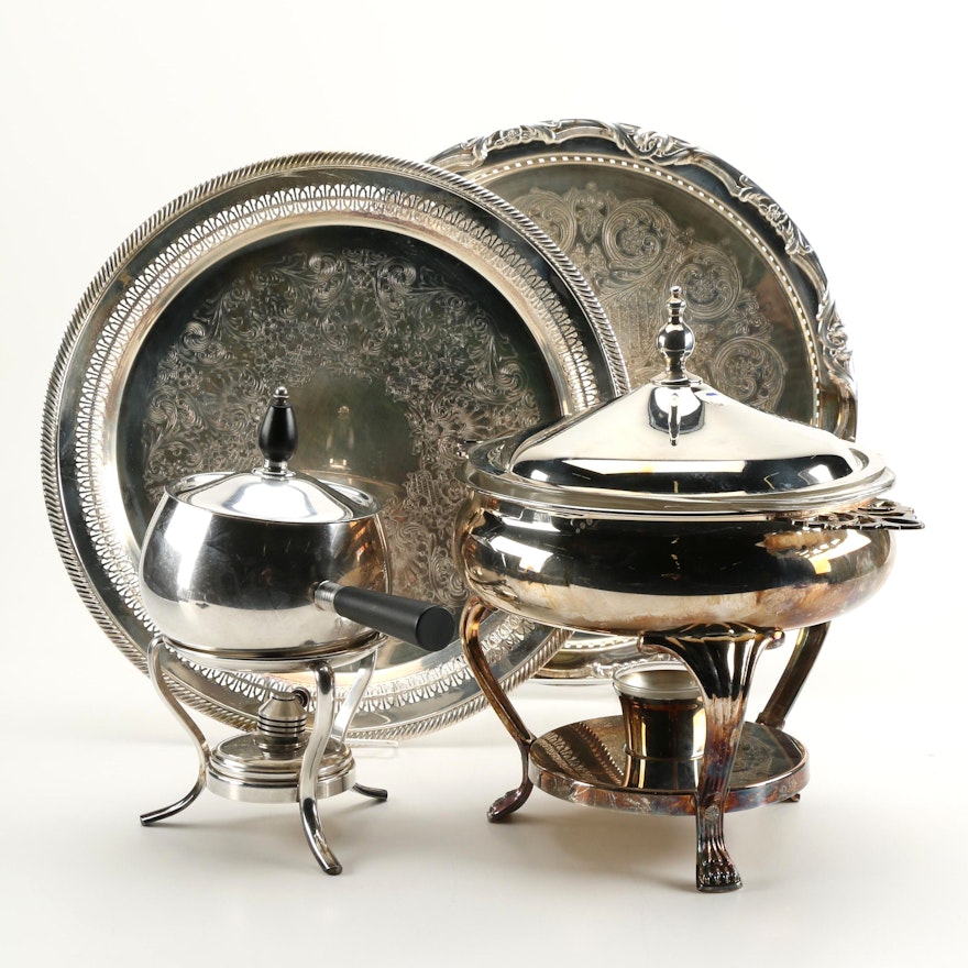 Silver Plate Chafing Dishes and Servingware Featuring Wm Rogers
