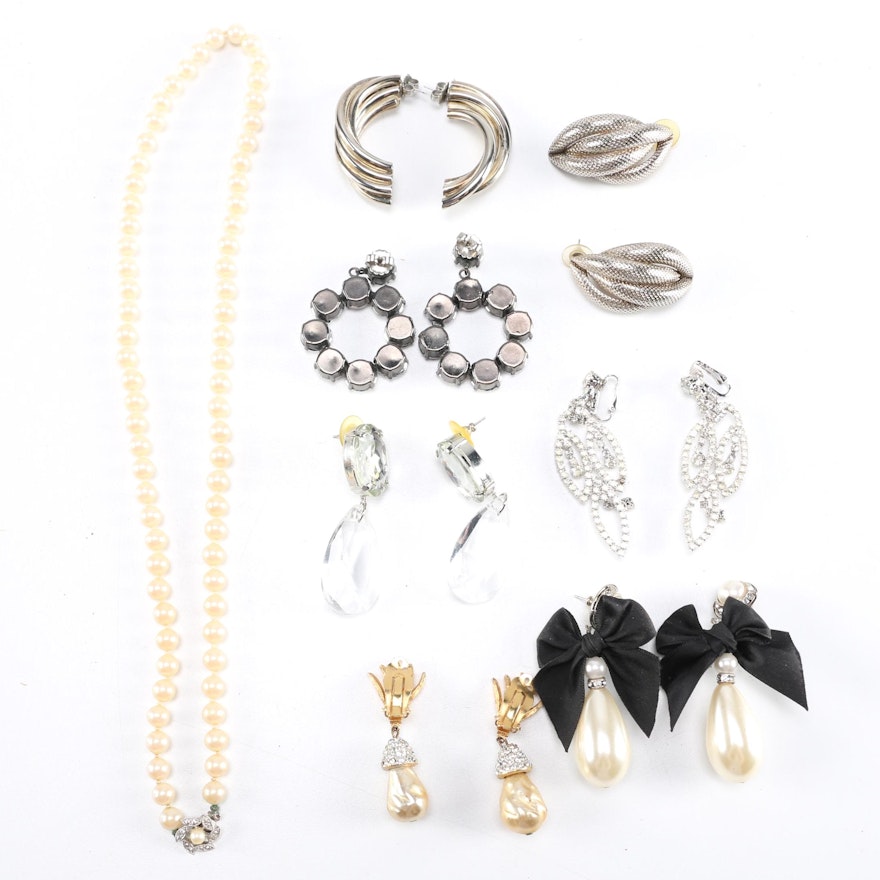 Assorted Vintage Costume Earrings and a Necklace