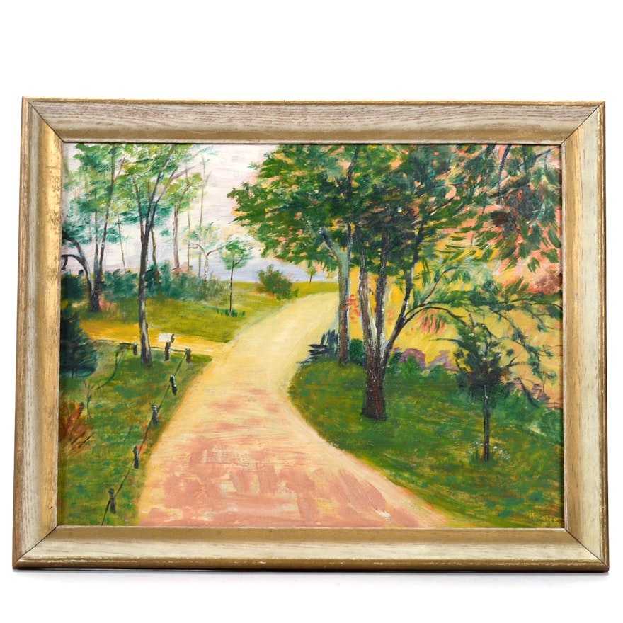 Vintage Oil on Canvas Landscape by R. Lawe